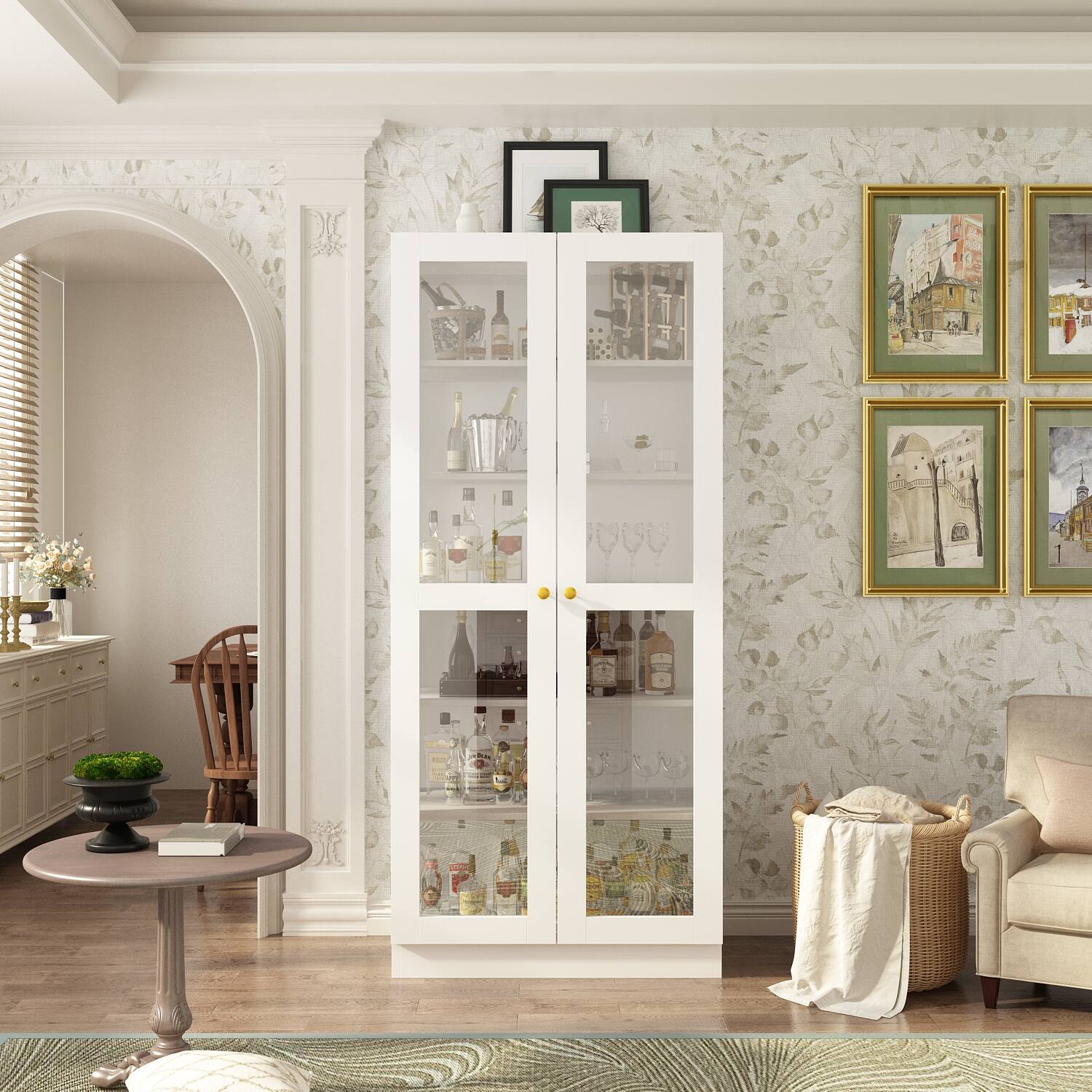 FUFU & GAGA FUFU&GAGA Glass Door Liquor Cabinet: Display Friendly