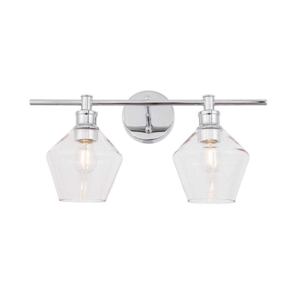 Back. Living District - Gene 2 light Chrome and Clear glass Wall sconce - Chrome And Clear Glass.