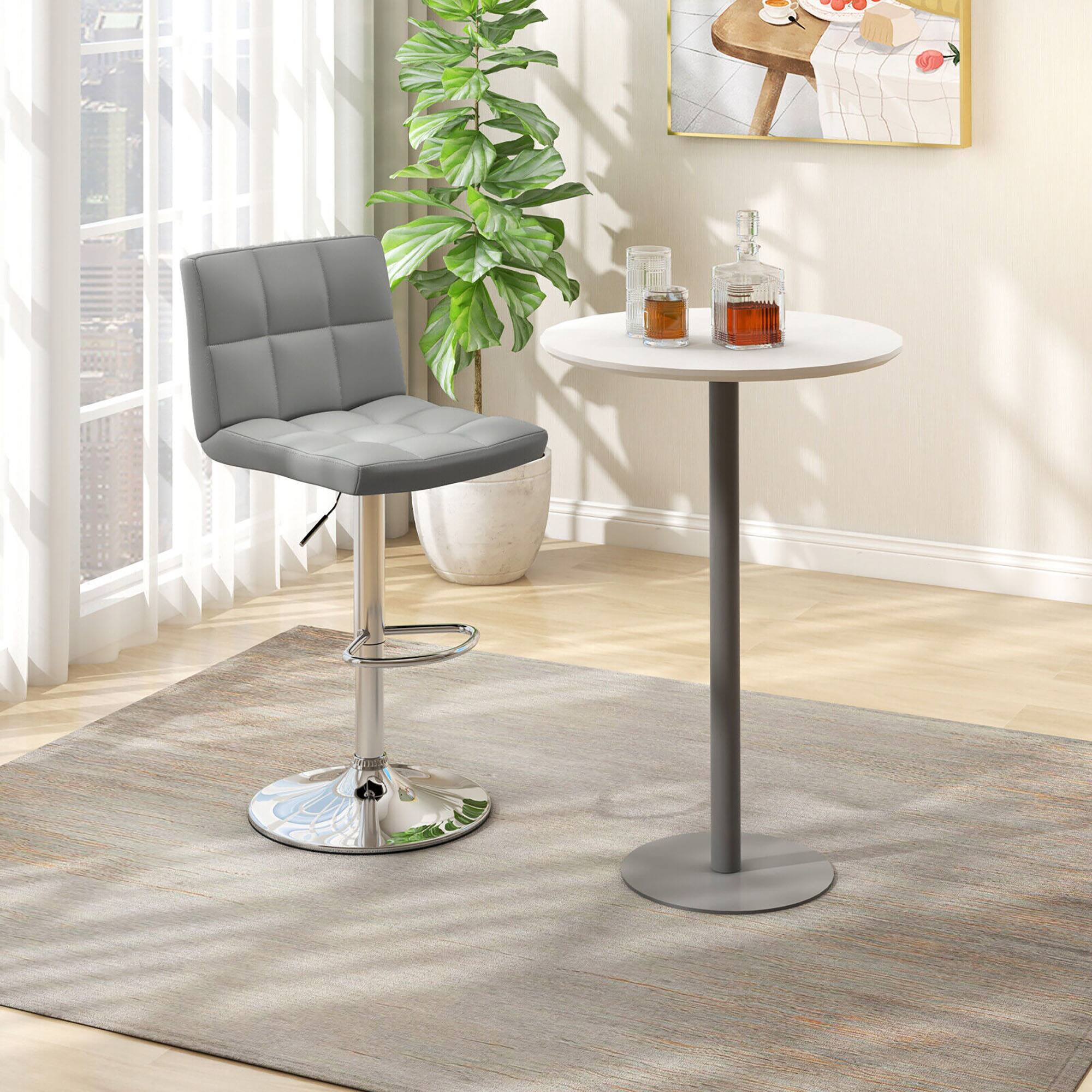 Alt View 1. Gymax - Gymax Adjustable Swivel Bar Stool Counter Height Bar Chair PU Leather w/ Back Grey - Grey.
