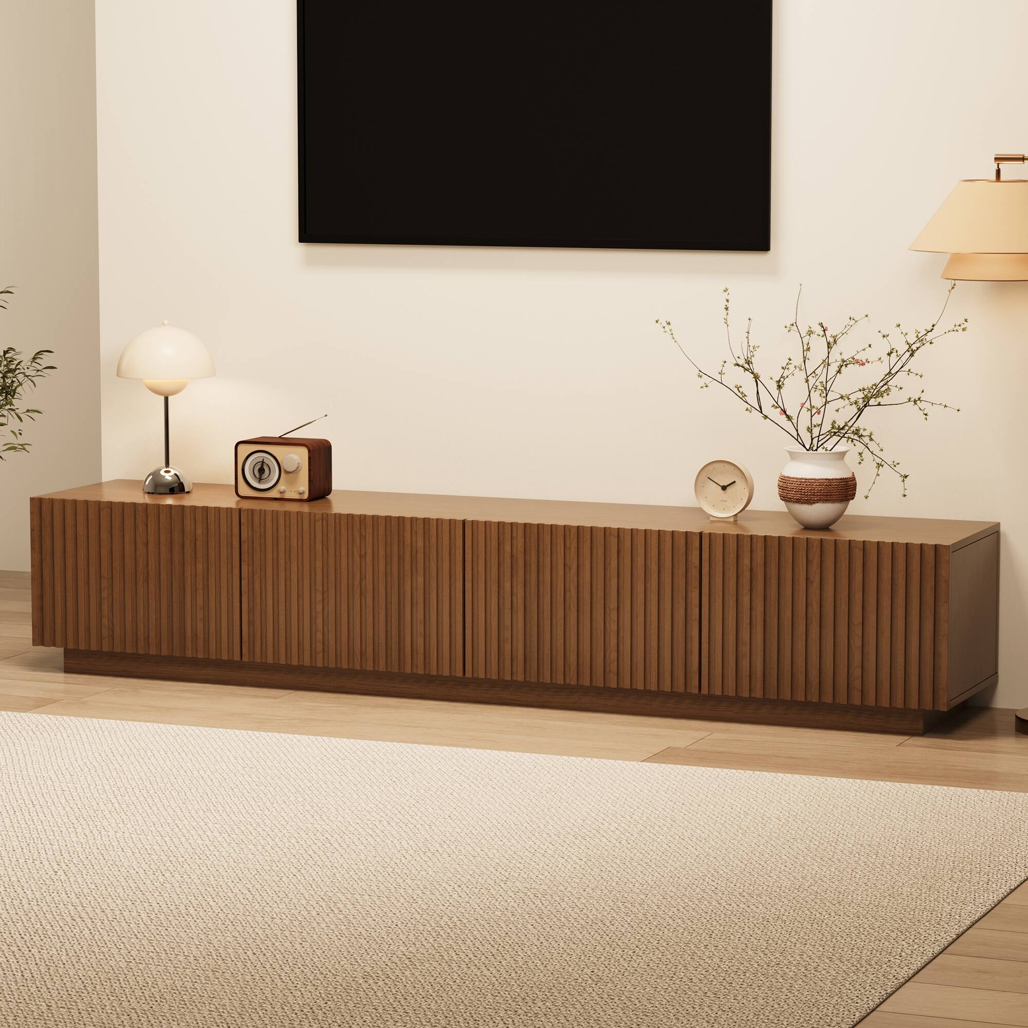 Alt View 8. luck idea - 86.61" TV Stand & Media Console, Modern Entertainment Center with Large Storage for Living Room - Walnut Color.