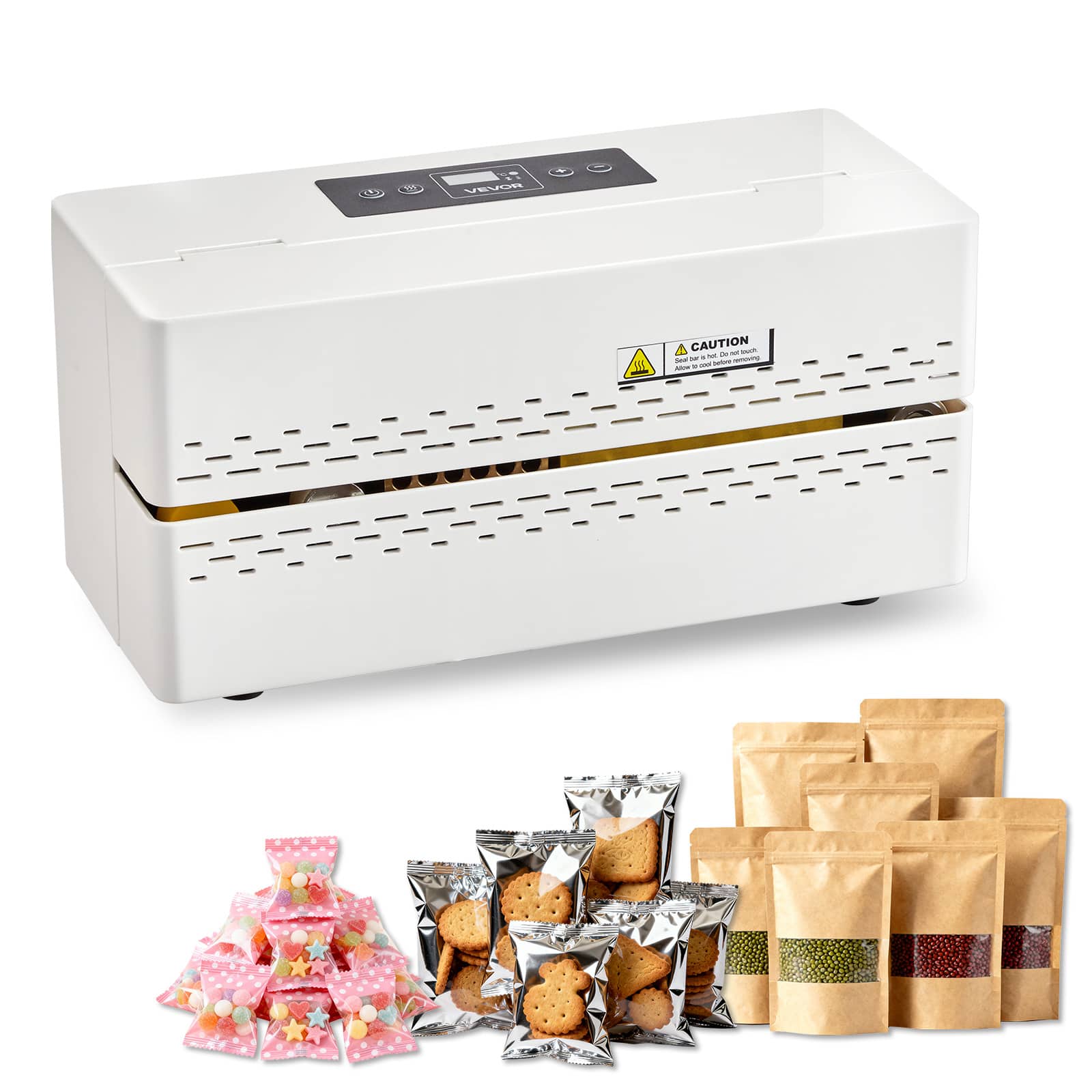 VEVOR - Continuous Sealing Machine, 0.32-0.47 in Seal Width, Automatic Continuous Band Sealer with Digital Temperature Control - White