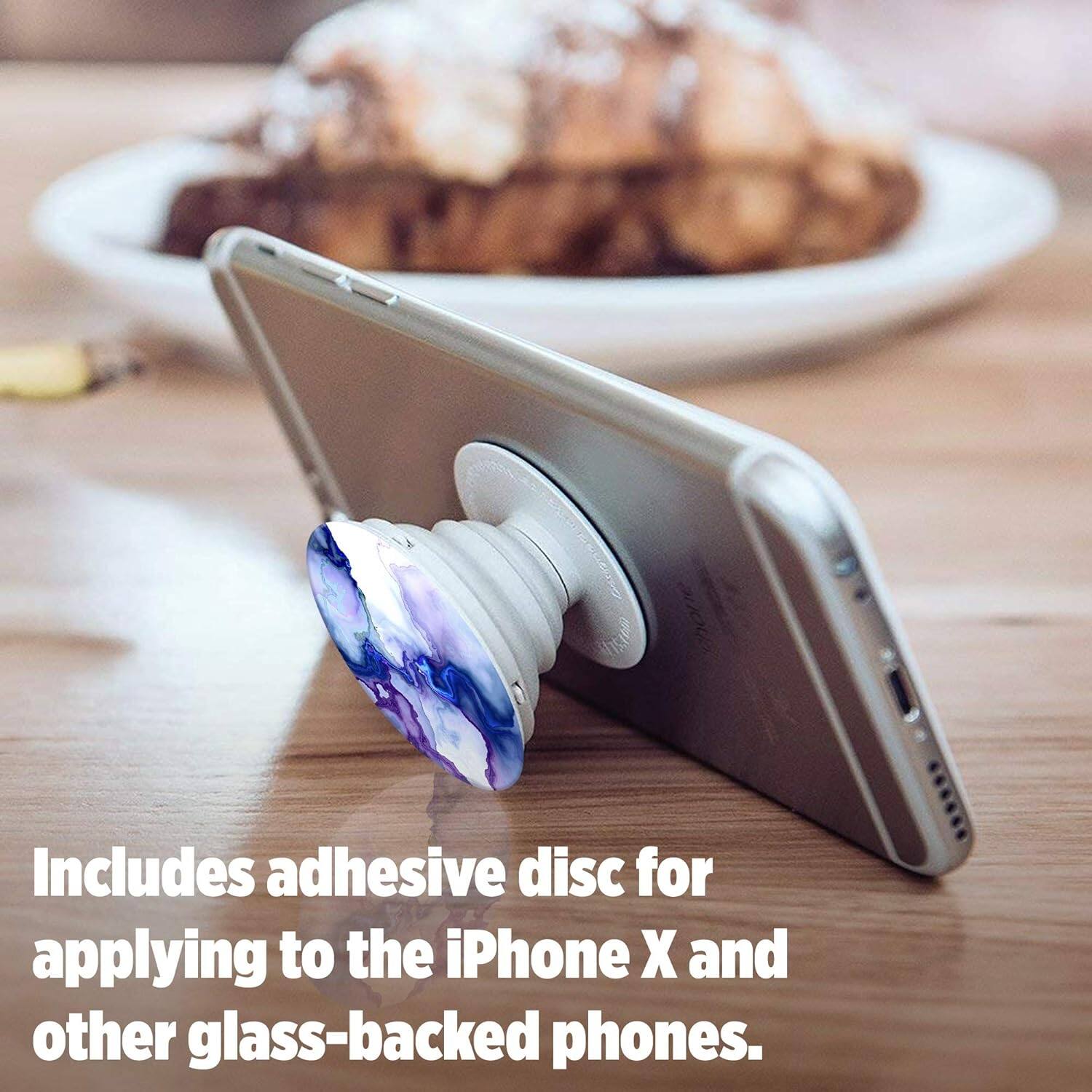 Includes adhesive disc for applying to the iPhone X and other glass-backed phones.