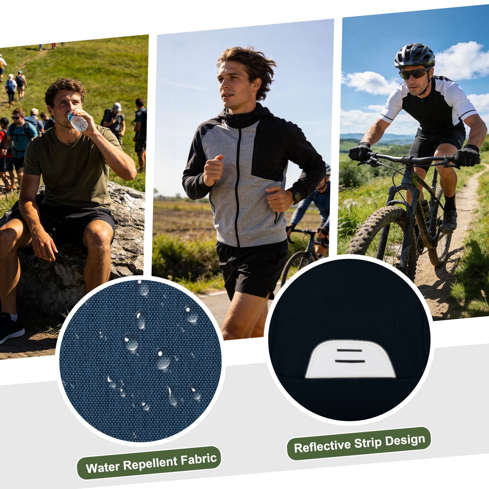 Water Repellent Fabric  
Reflective Strip Design