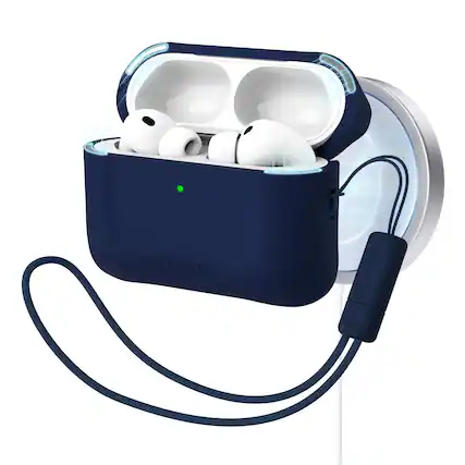 Front. Ornarto - ORNARTO for AirPods Pro 3 Case 2025, Compatible with MagSafe, Secure Magnetic Lid, Adjustable Lanyard-Navy Blue - Navy Blue.
