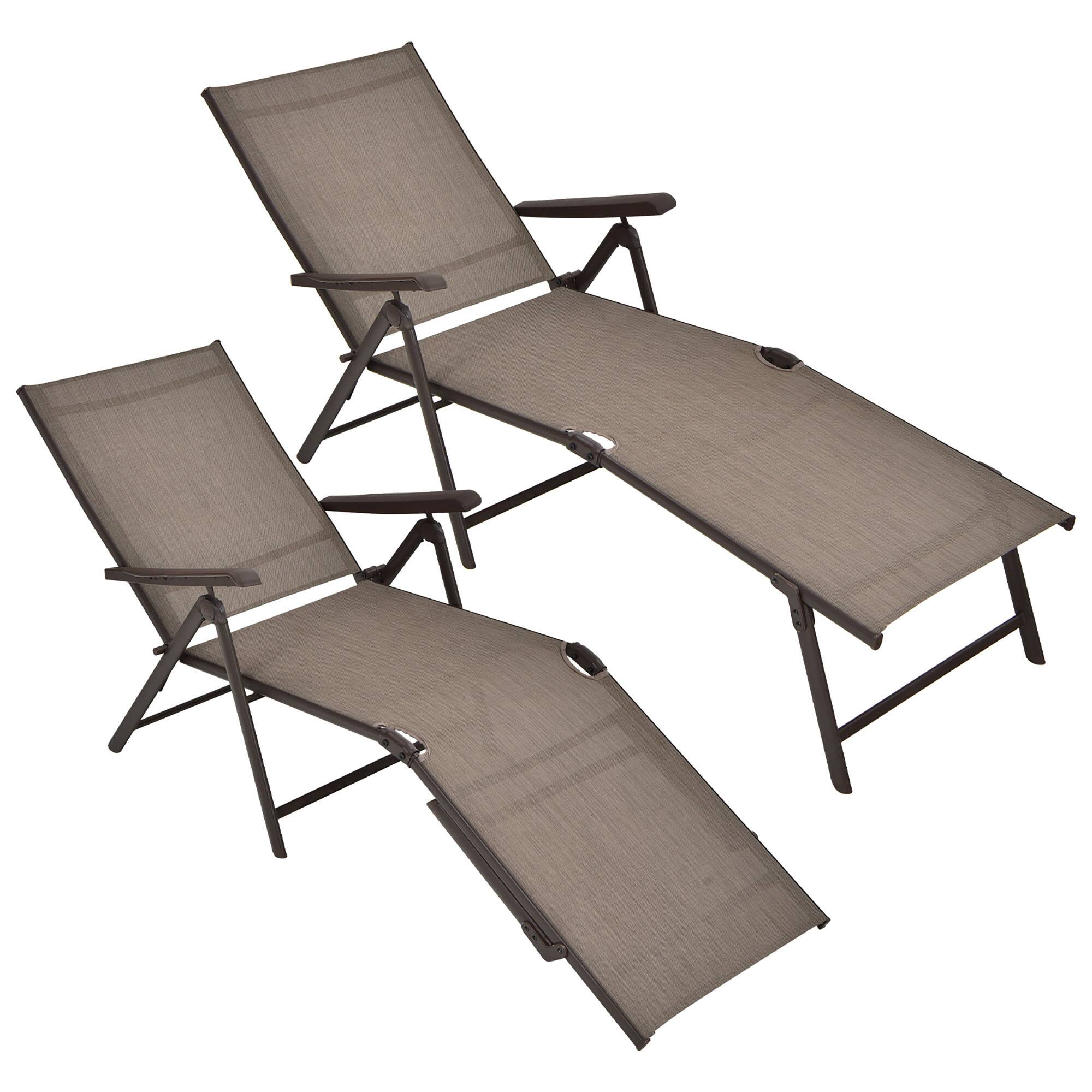 Alt View 1. Gymax - Gymax Set of 2 Outdoor Adjustable Chaise Lounge Chair Patio Folding Recliner Lounge Brown - Brown.