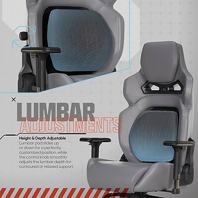 LUMBAR ADJUSTMENTS  
Height & Depth Adjustable  
Lumbar pad slides up or down for a perfectly customized position, while the control knob smoothly adjusts the lumbar depth for contoured or relaxed support.