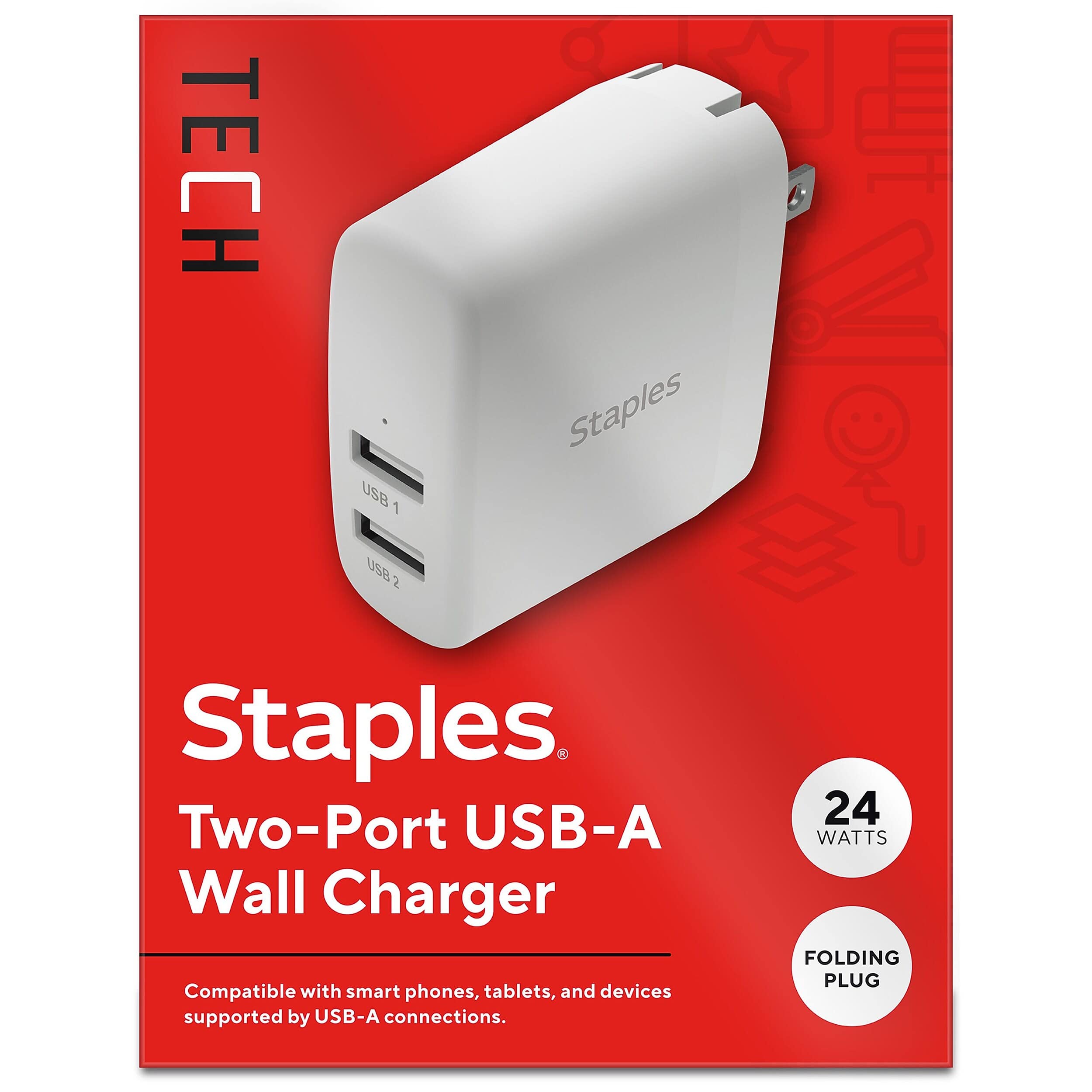 Staples TECH - USB-A Wall Charger, 24W, White (ST62318)