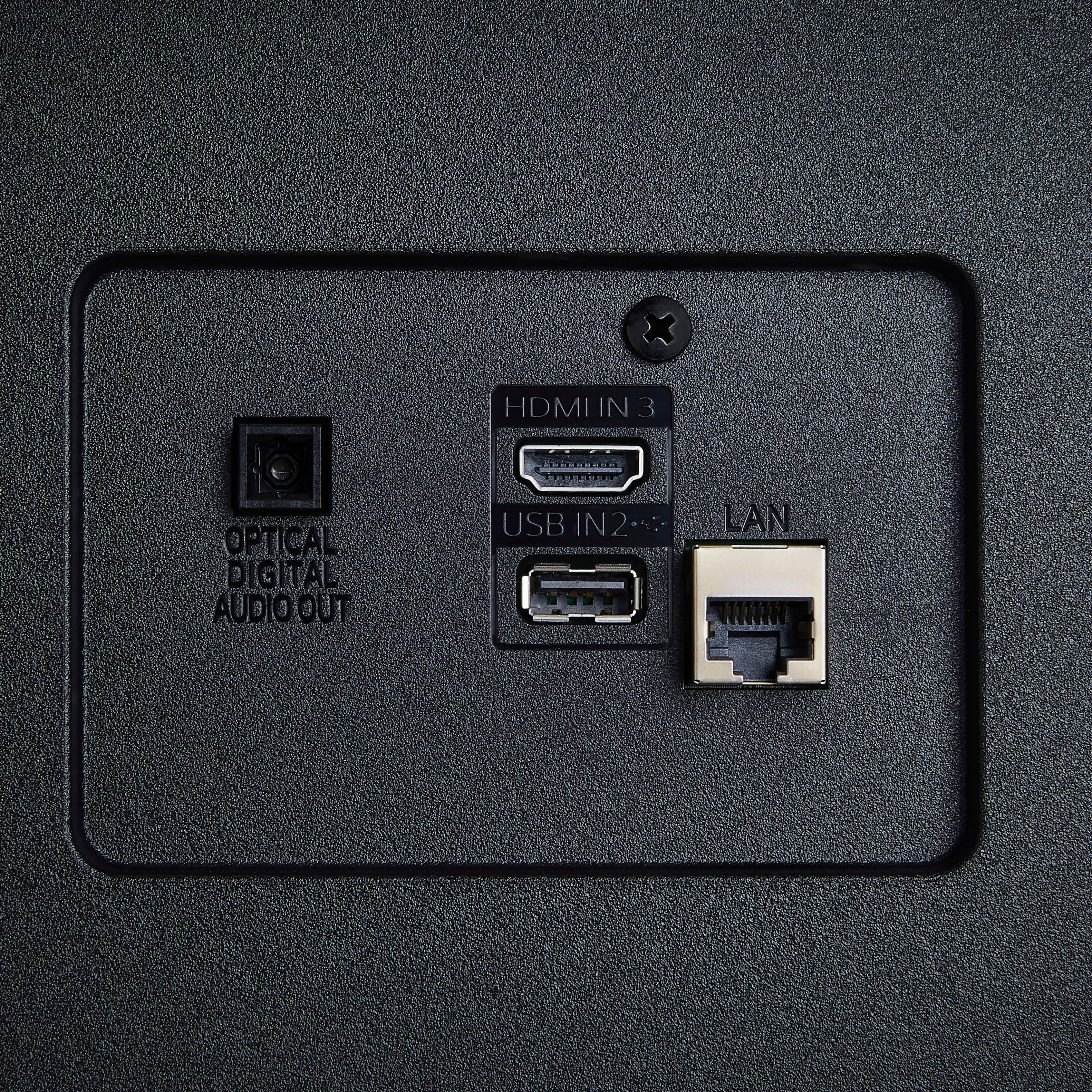 The text on the image reads: "HDMI IN 3 OPTICAL DIGITAL AUDIOOUT USB IN2 LAN."