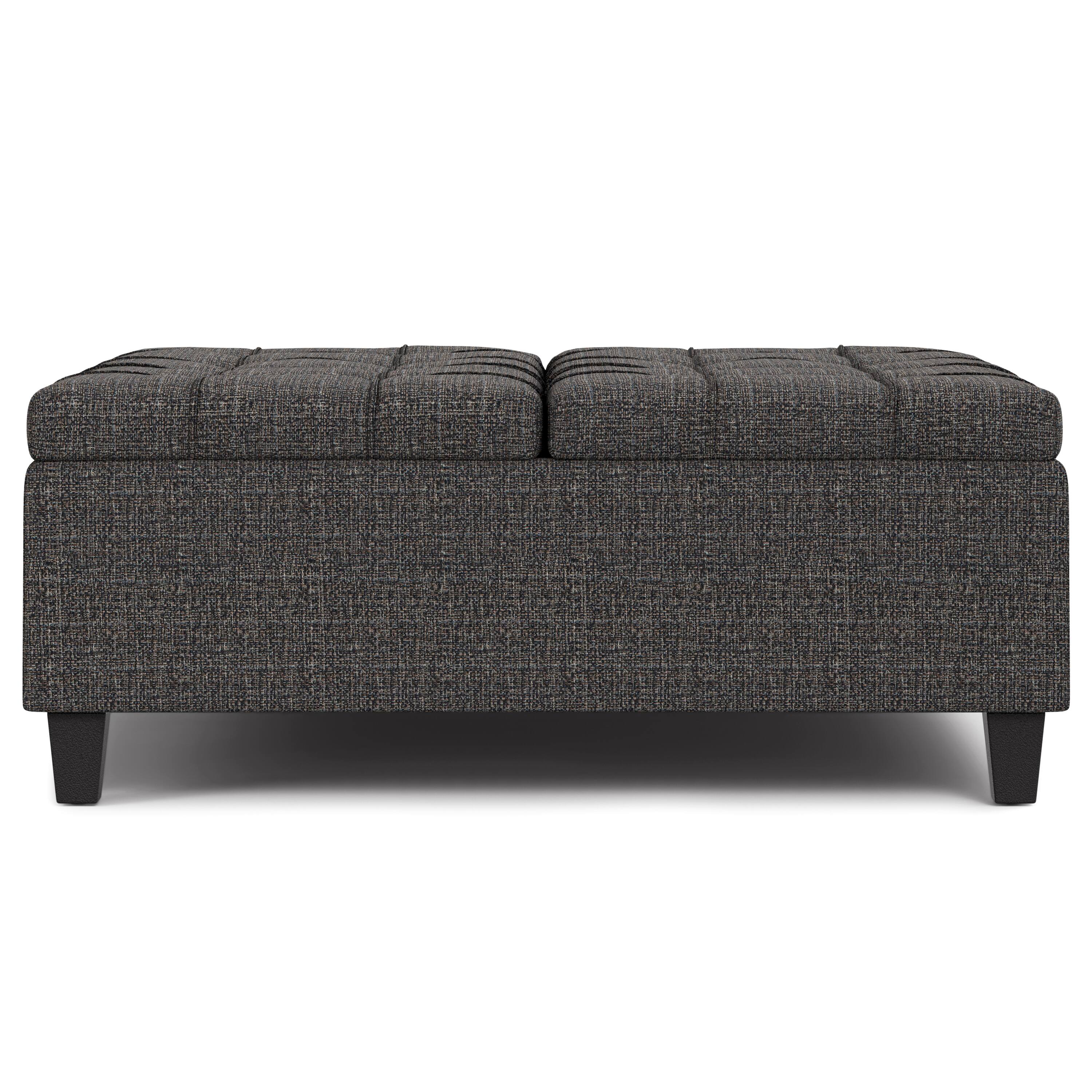 Left. Simpli Home - Harrison 40 inch Wide Large Square Coffee Table Storage Ottoman in Ebony Polyester Tweed - Ebony.
