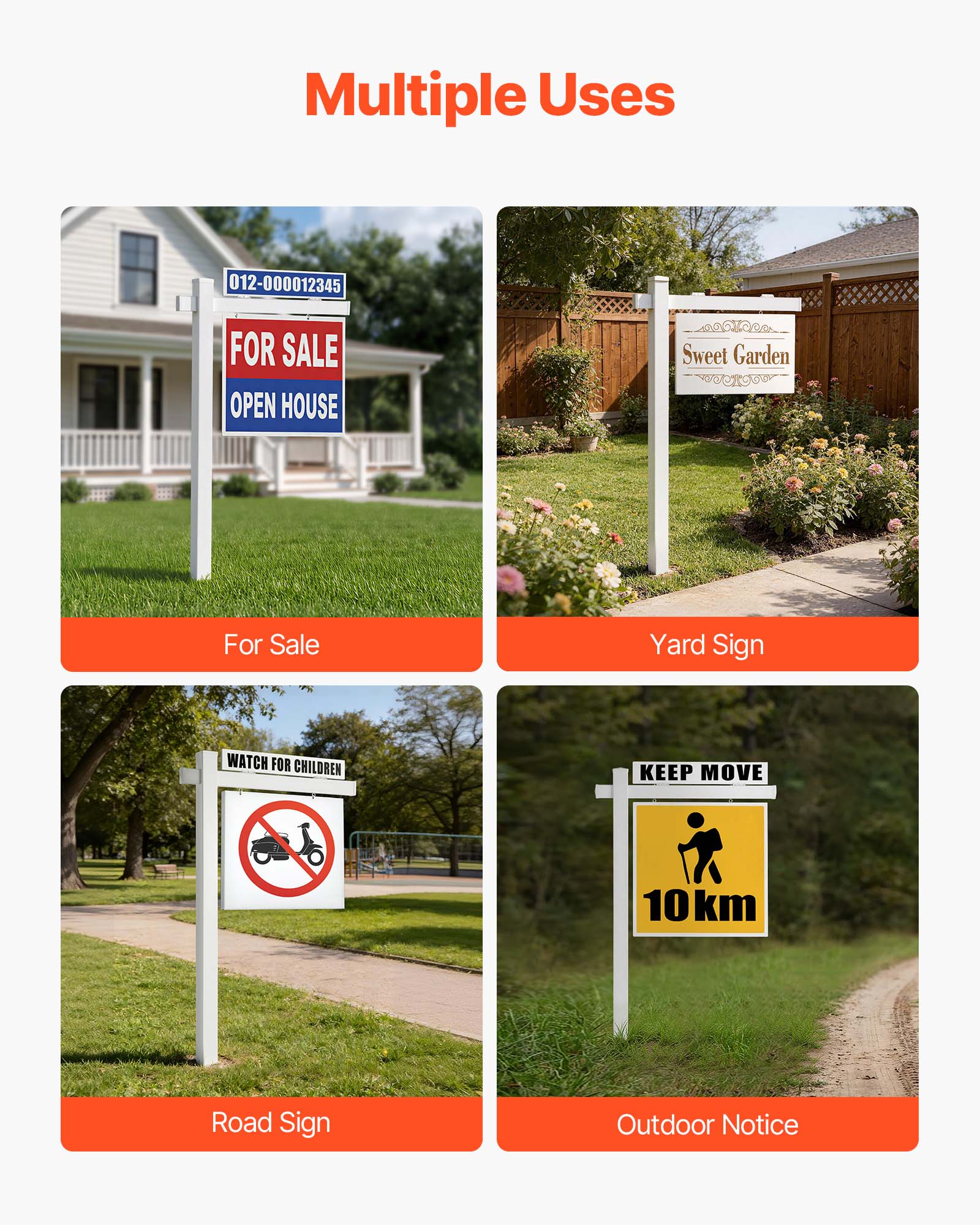Multiple Uses

012-000012345

FOR SALE
OPEN HOUSE

Sweet Garden

WATCH FOR CHILDREN

KEEP MOVE
10 km

For Sale
Yard Sign
Road Sign
Outdoor Notice