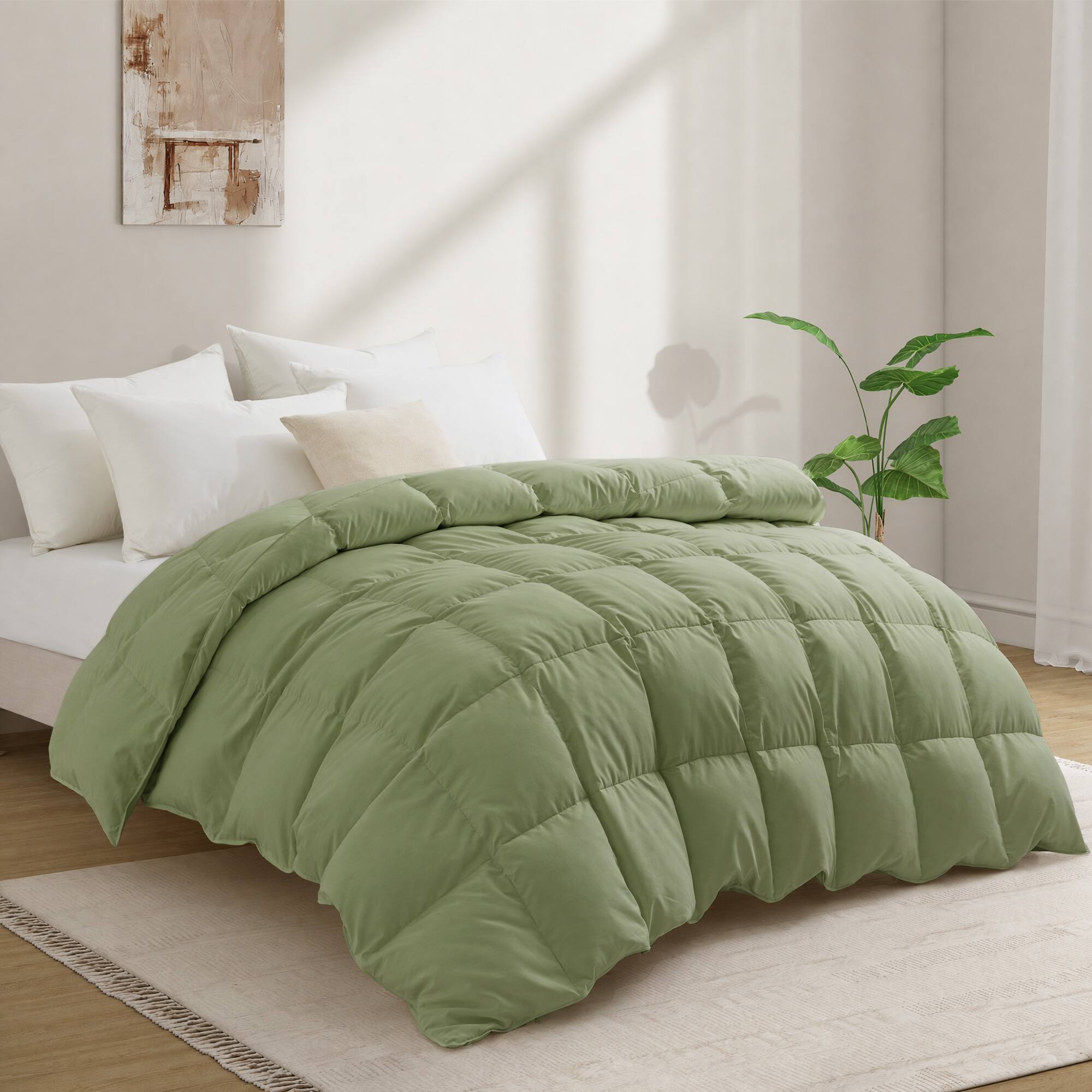 Angle. Peace Nest - Peace Nest White Goose Down Feather Fiber Comforter Duvet Insert, Green, California King - Green.