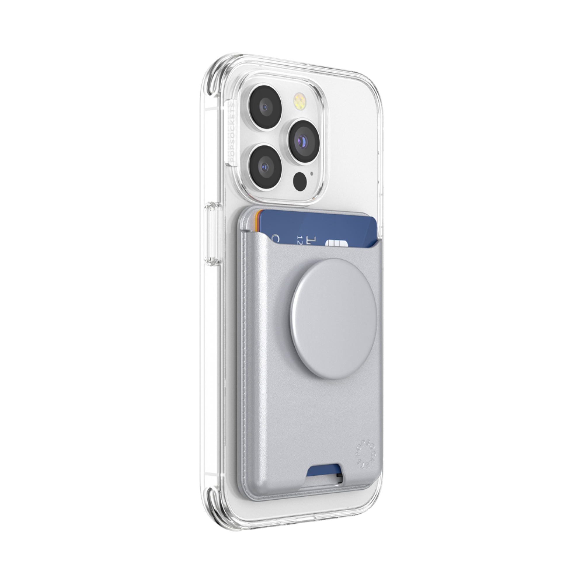 Alt View 1. PopSockets - MagSafe PopWallet Universal Magnetic Wallet & Grip with Adapter Ring for Cell Phones - Sliver leather; Aluminum top.