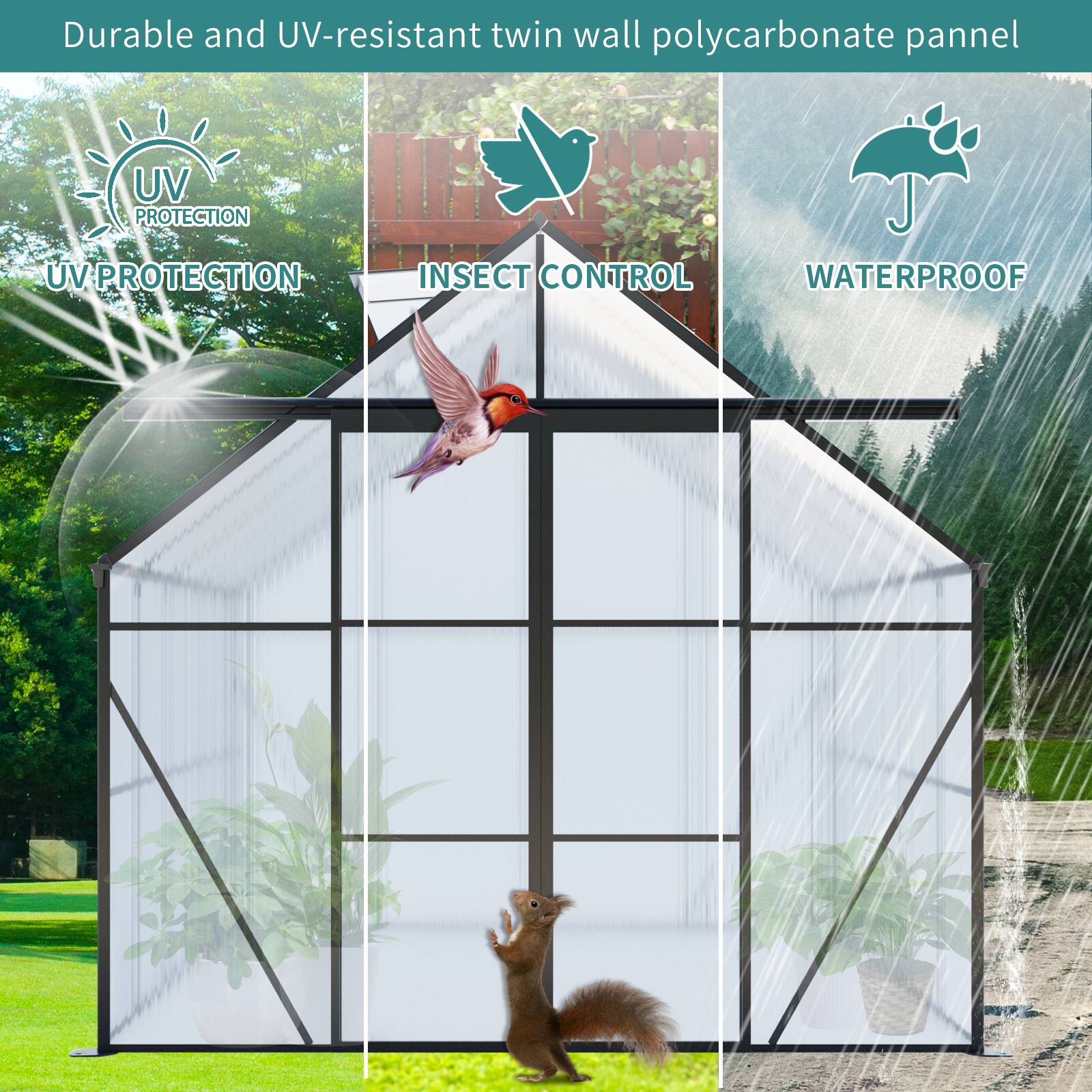 Durable and UV-resistant twin wall polycarbonate panel

- UV PROTECTION
- INSECT CONTROL
- WATERPROOF