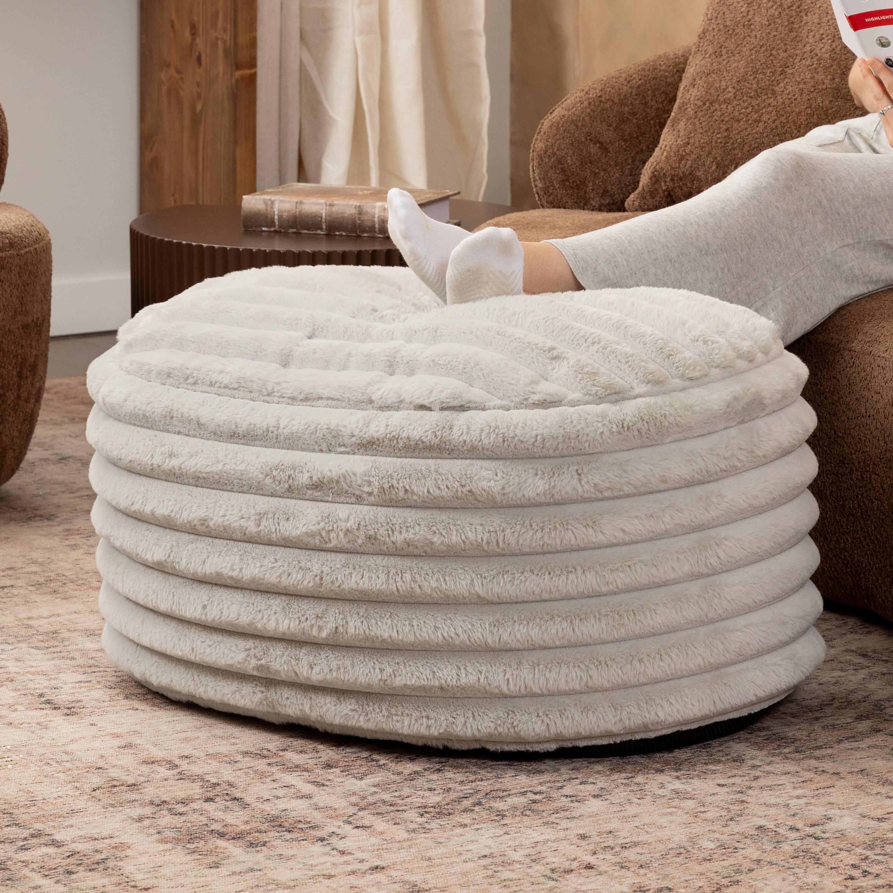 Angle. Jaxx - Jaxx Paran Accent Pouf - Fluffy Faux Fur Ottoman for Modern Interior Design, Large, Grey - Plush Fur Grey.