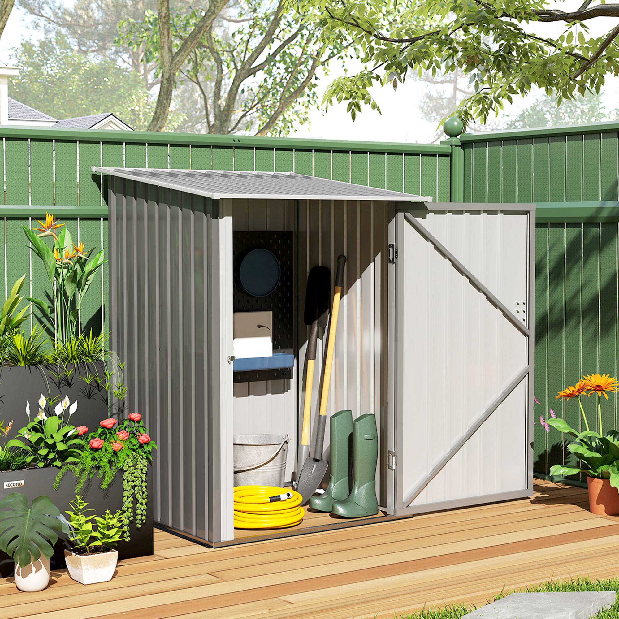 Alt View 1. Outsunny - 3.3' x 3.4' Lean-to Garden Storage Shed - Gray.