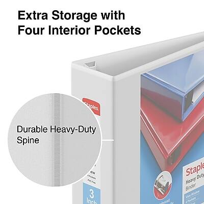 Extra Storage with Four Interior Pockets

Durable Heavy-Duty Spine

Staples Heavy-Duty Binder

3 Inch