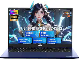 NIMO - 17.3" IPS FHD-Gaming-Laptop, AMD Ryzen 7 8745HS 32GB DDR5 RAM 1TB SSD 4.9GHz Radeon 780M Graphics 100W USB-C 4.0 - Blue