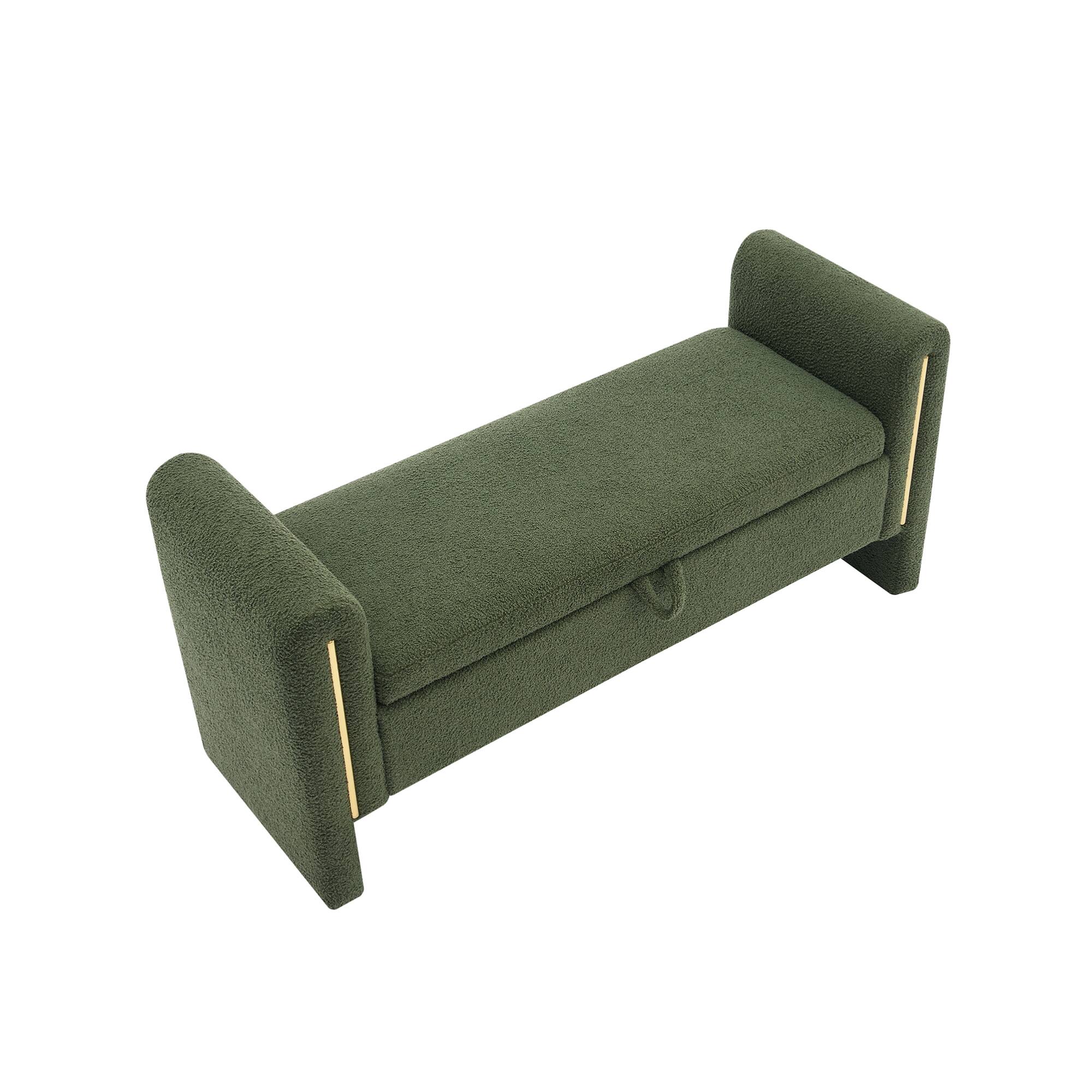 Alt View 2. GOODSILO - Modern Upholstered Storage Bench with Arms, Large Foot Rest Stool for Living Room and Bedroom - Olive Green.