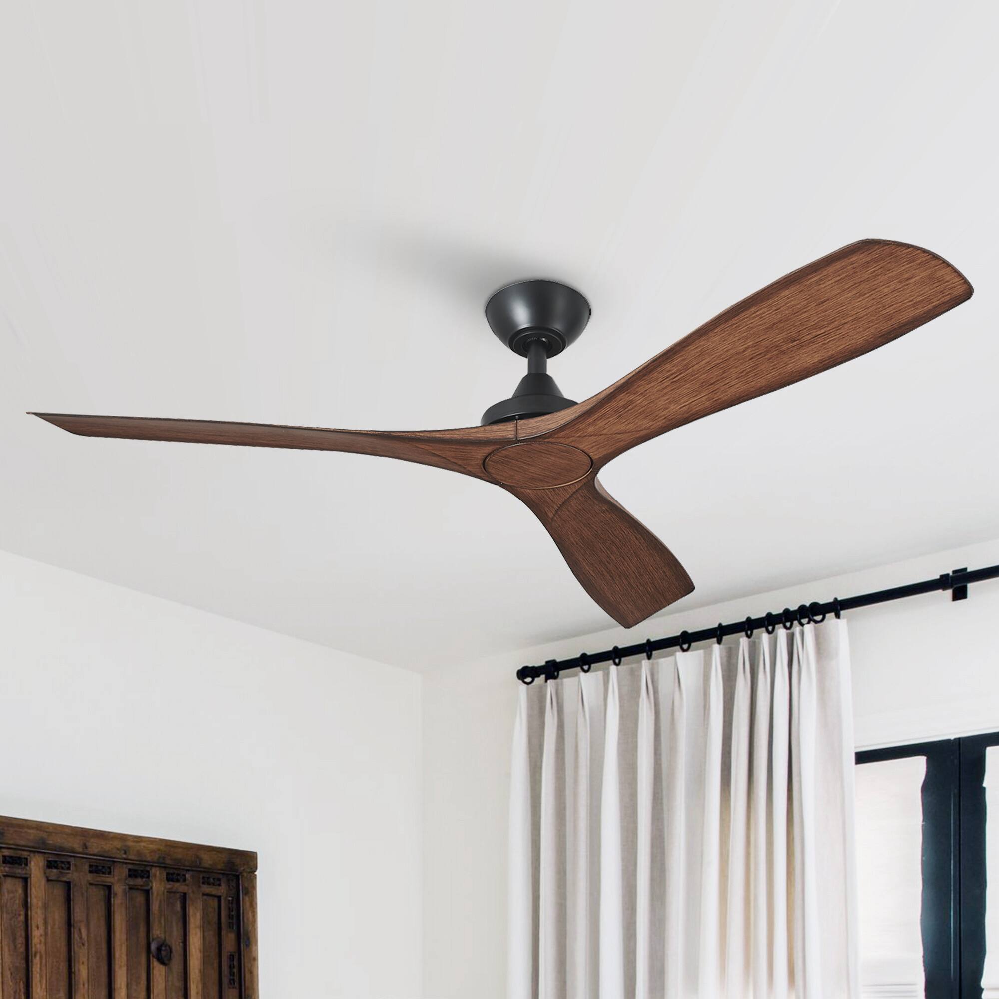 Angle. Parrot Uncle - 52" Modern 3-Blade Ceiling Fan Without Light, 6-Speed Reversible DC Motor, Remote Control - Brown.