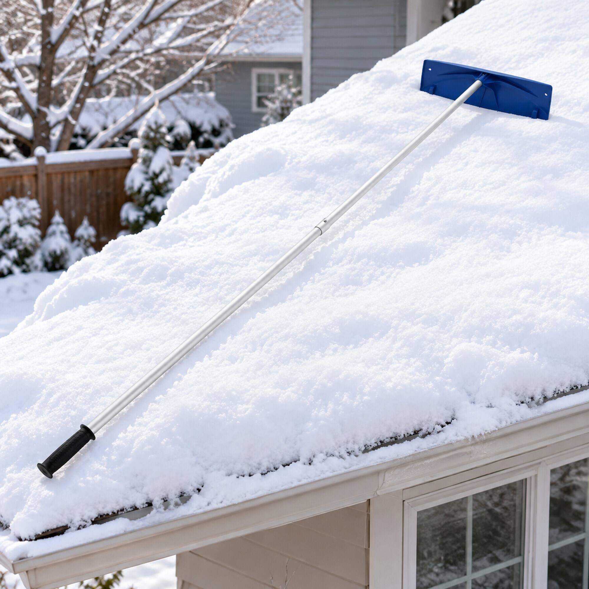 Alt View 2. RYHNUYNE - Snow Roof Rake, 24 in PP Plastic Blade, 3.8-18.2 ft Adjustable Handle, Rolling Wheels, Anti-Slip Grip - Navy+Silver.