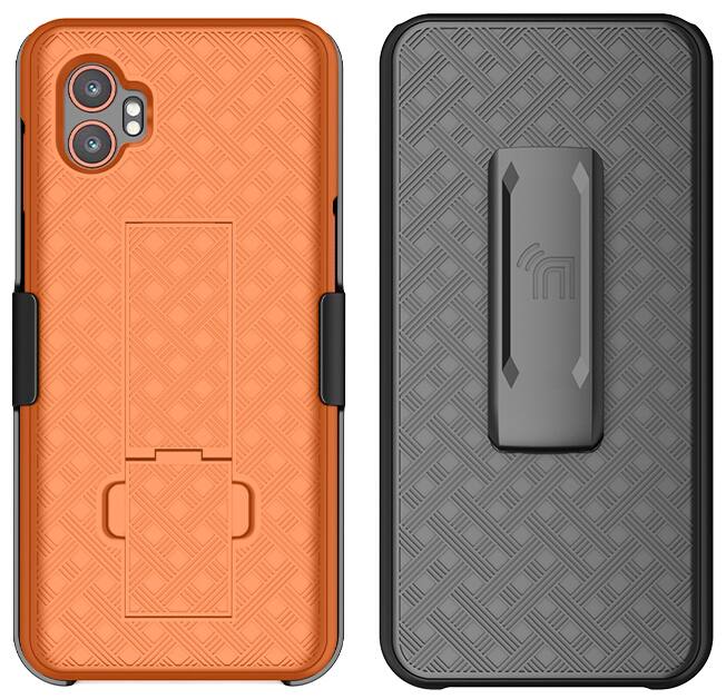 Alt View 2. Nakedcellphone - Combo for Samsung Galaxy XCover7 Pro Phone - Slim Case with Stand and Belt Clip Holster - Orange.