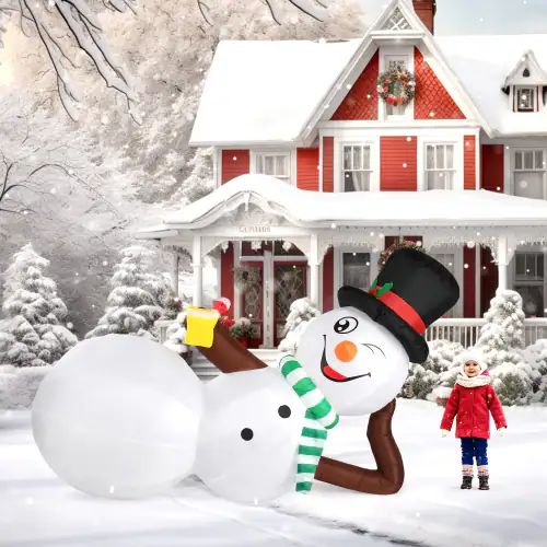 Alt View 5. Winado - Christmas Lying Snowman Decorations 10 FT Inflatable with Lights for Outdoor Holiday - White.