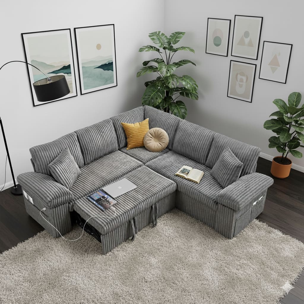 Tiramisubest - 81" Modular Sectional Sofa, Sectional Couch with Pull Out Couch Bed for Living Room Bedroom (Light Grey) - Light Gray