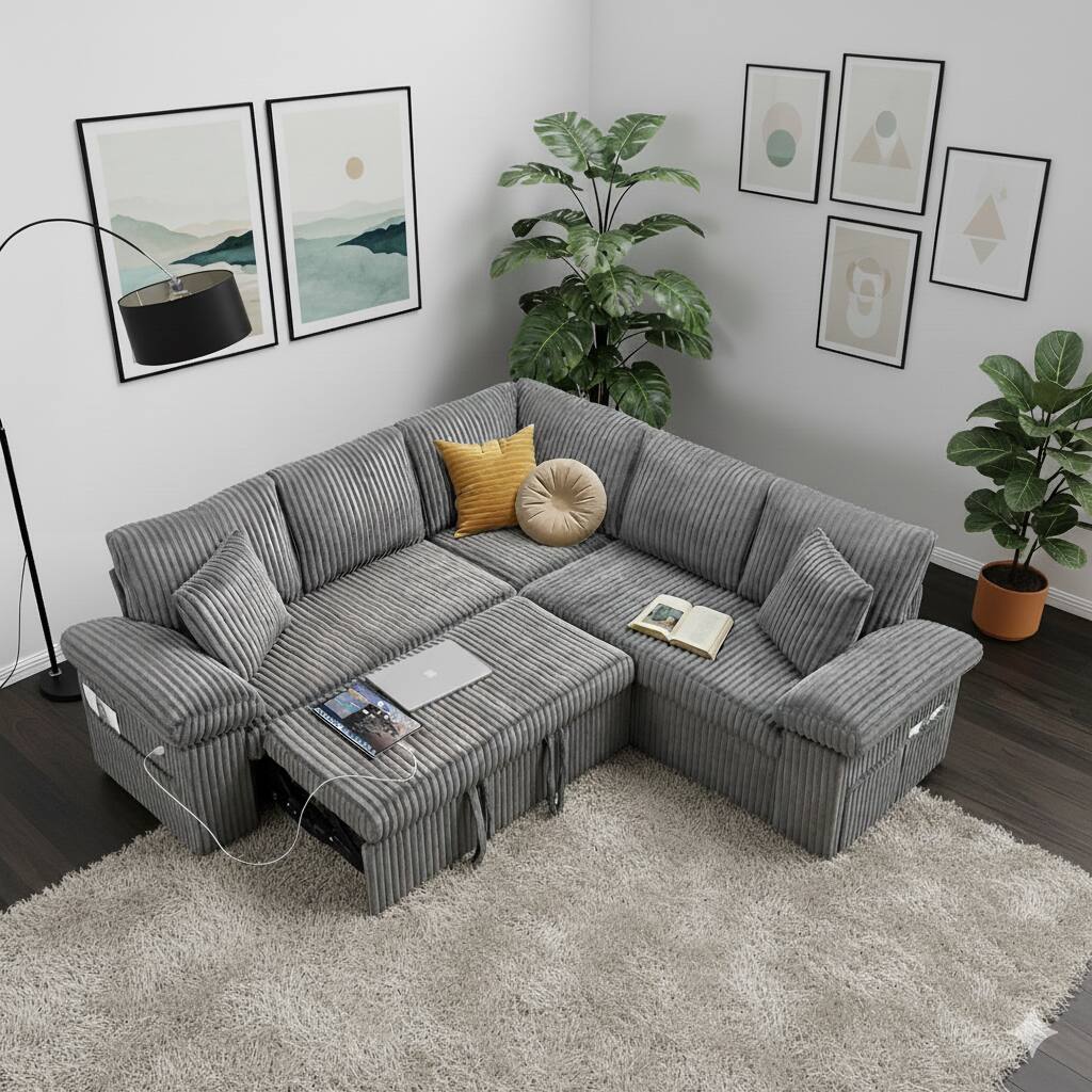 Front. Tiramisubest - TiramisuBest 81" Modular Sectional Sofa, Sectional Couch with Pull Out Couch Bed for Living Room Bedroom  (Light Grey) - Light Grey.