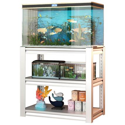Front. GOODSILO - Heavy-Duty Adjustable 3-Tier Metal Aquarium Stand for 20-30 Gallon Fish Tanks, 400lb Capacity - Antique White.