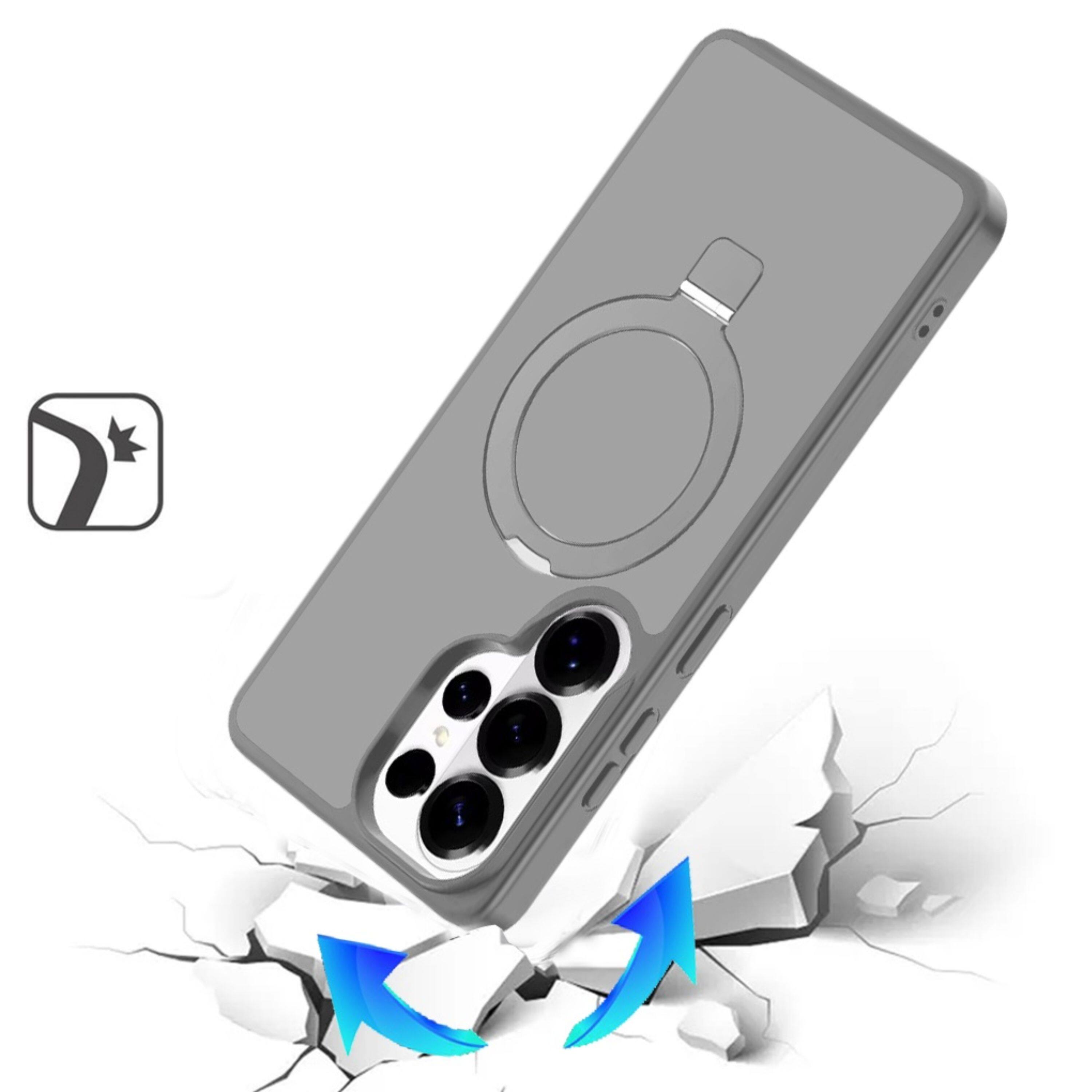 Left. Kitcheniva - Rugged Cover Metal Circle Ring Stand Phone Case With Tempered Glass For Samsung Galaxy S26 Ultra Grey - Grey.