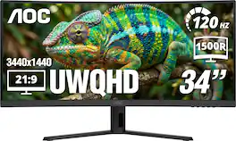 AOC - CU34B3E 34" UltraWide Curved VA Panel, LED, WQHD Monitor - Black