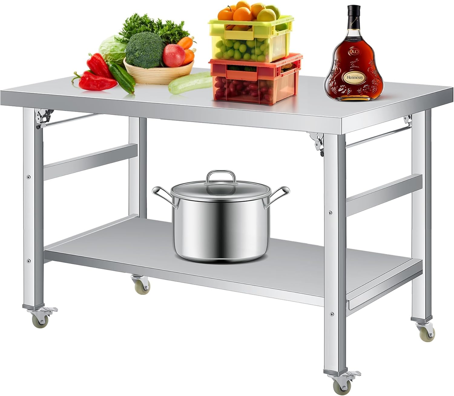 Front. GARVEE - 36"*24"Stainless Steel Folding Table with Wheels, Commercial Prep Worktable with Adjustable Undershelf and Feet - 3624W.