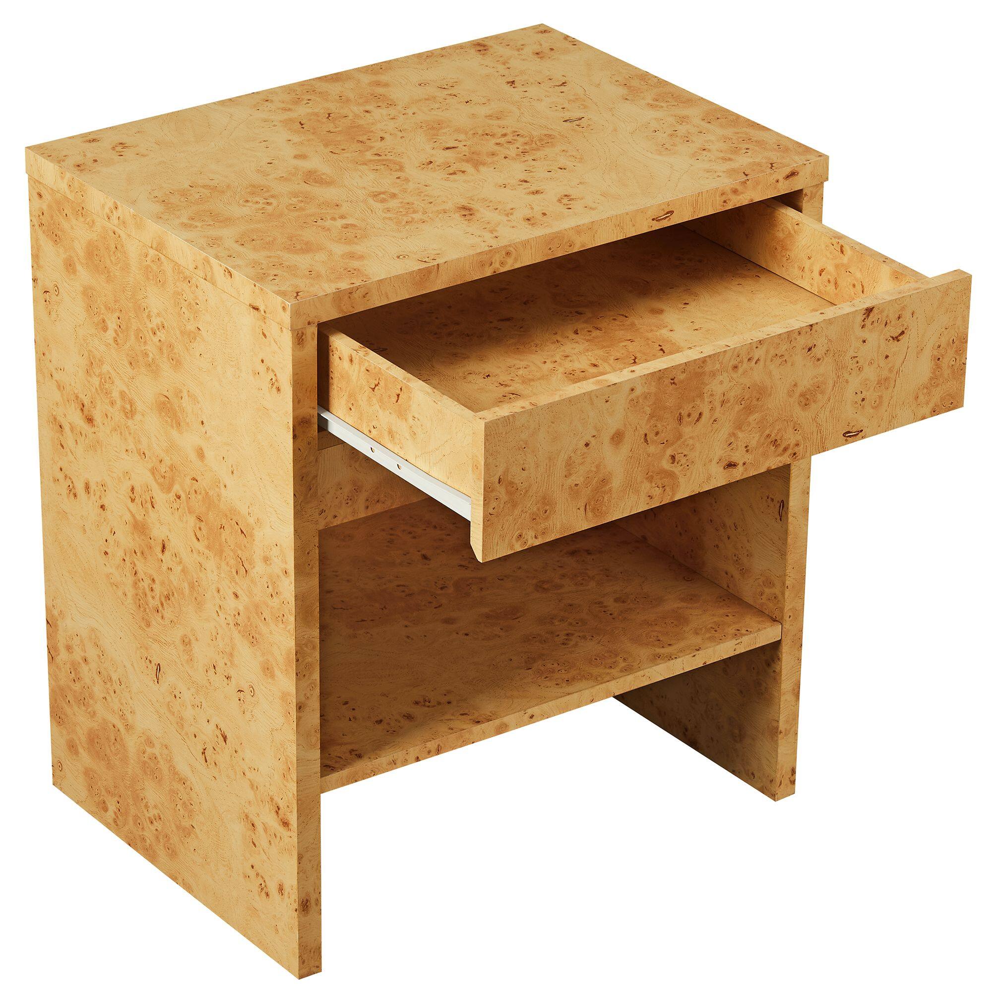 Alt View 5. Modway - Hudson 1-Drawer Burl Wood Nightstand With Shelf by Modway - Natural.