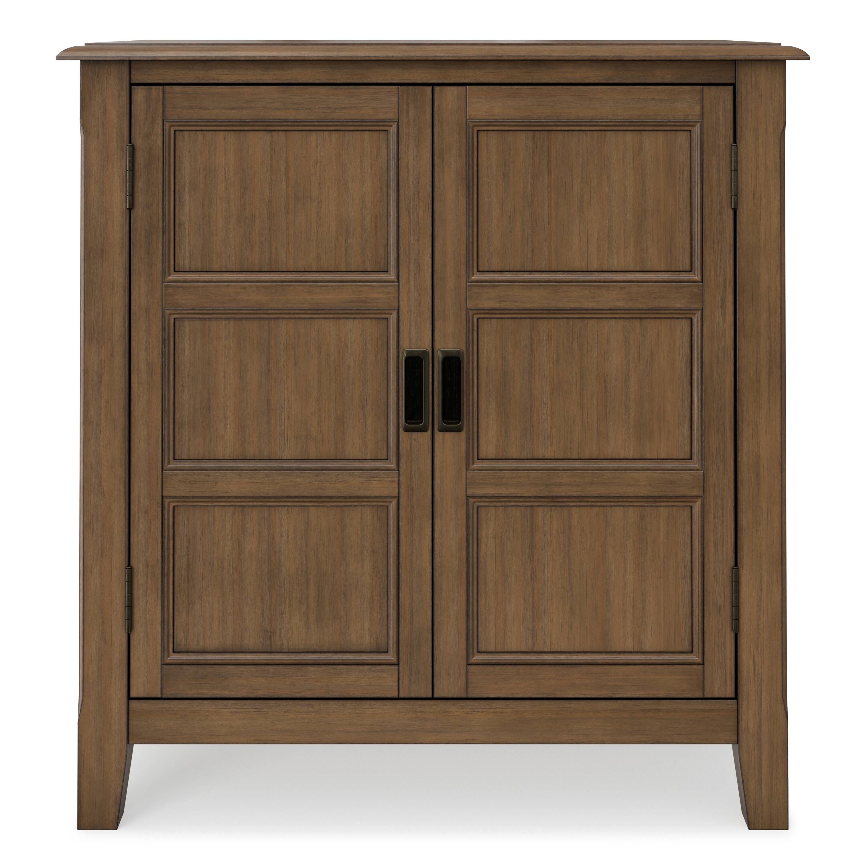 Left. Simpli Home - Burlington 30 inch Wide Solid Wood Transitional Low Storage Cabinet in Rustic Natural Aged Brown - Rustic Natural Aged Brown.