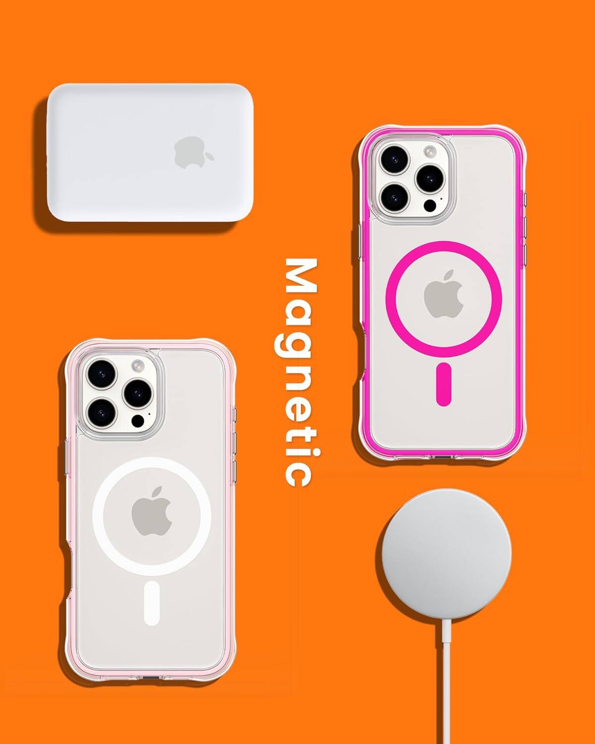 Alt View 6. Ornarto - ORNARTO Air Case for iPhone 16 Pro Max Clear,Compatible with MagSafe,Military-Grade Drop Protection Case-Hot Pink - Hot Pink.