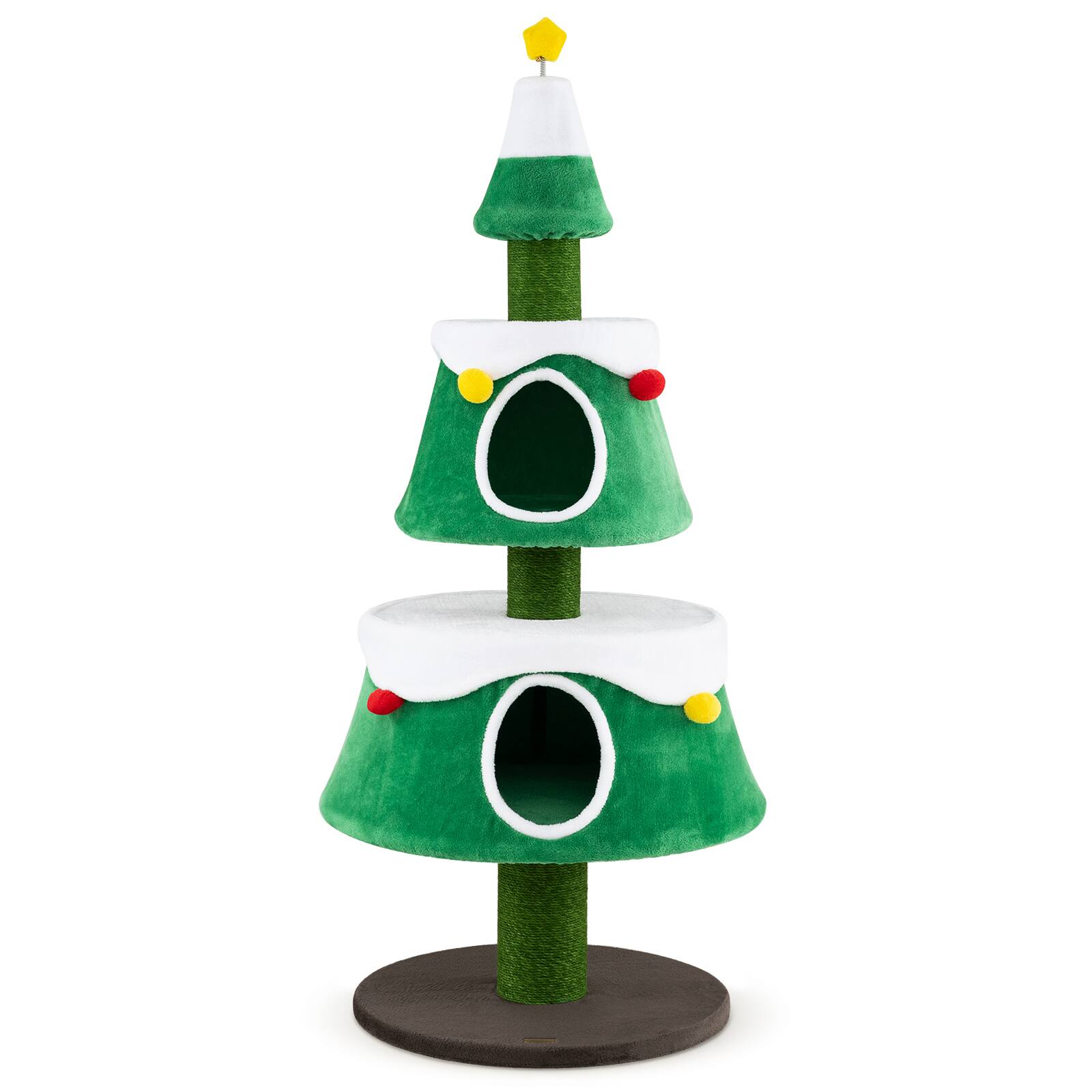 Alt View 9. Costway - Costway 61.5" Cat Christmas Tree with 2 Large Condos, Natural Jute Scratching Posts - Green + White + Brown.