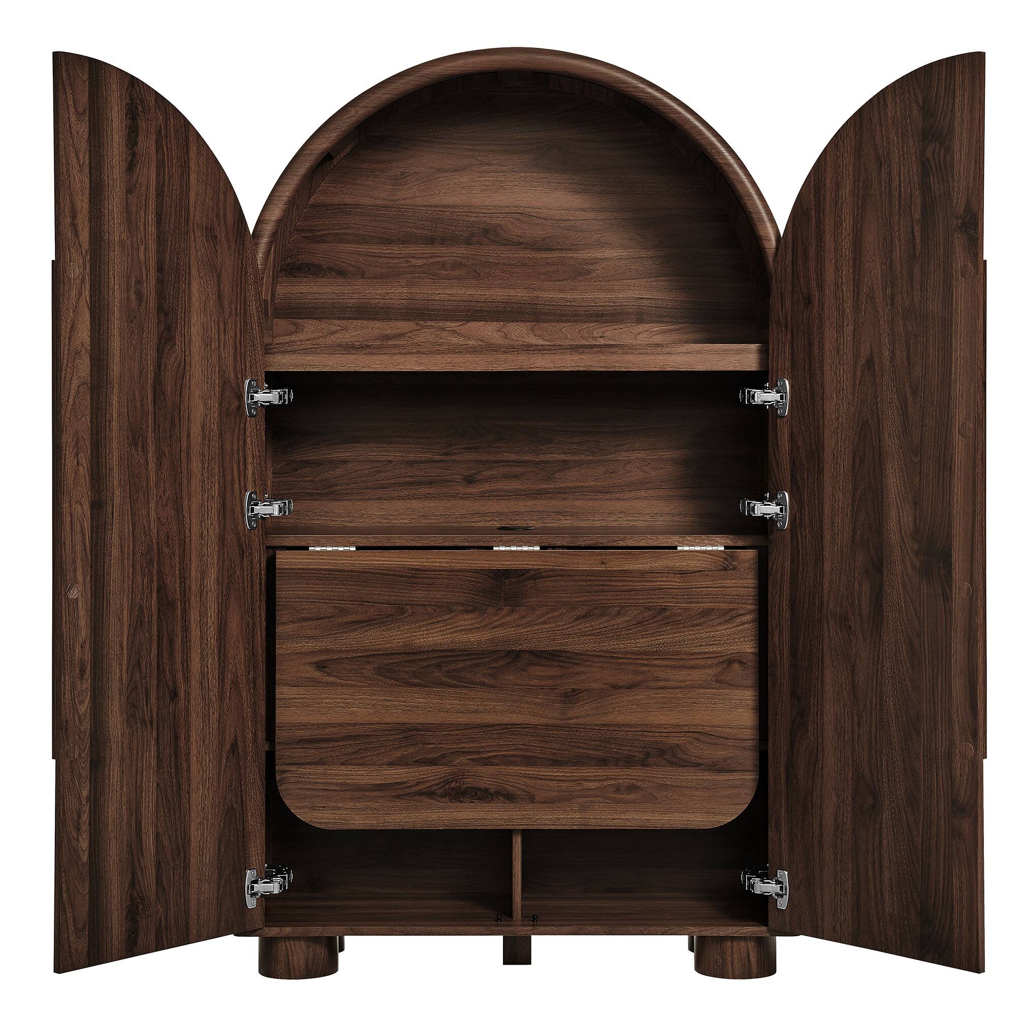 Alt View 4. Modway - Bellamy Arched Fold-Out Desk Cabinet by Modway - Walnut.