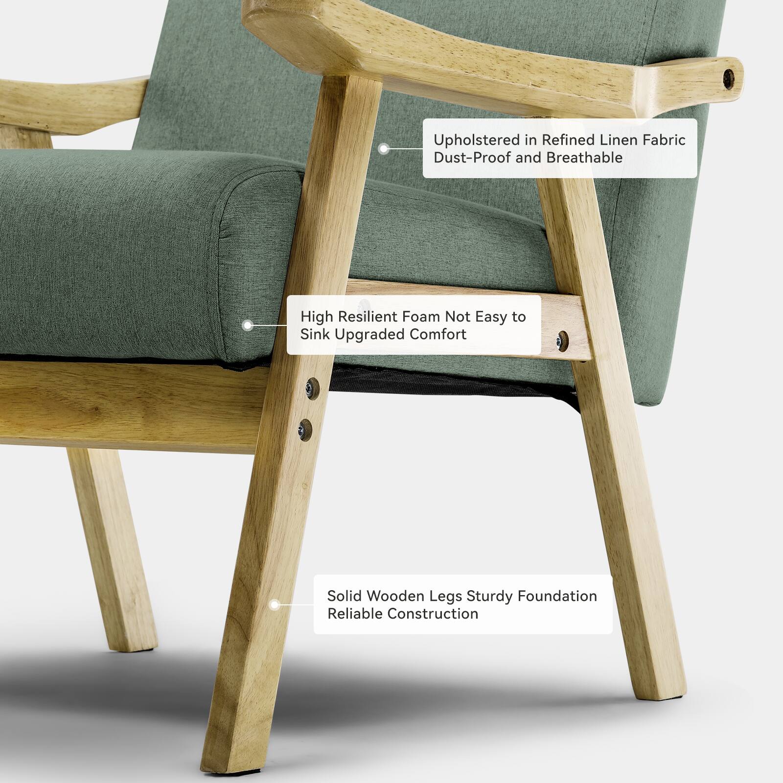 Upholstered in Refined Linen Fabric Dust-Proof and Breathable, High Resilient Foam Not Easy to Sink, Upgraded Comfort, Solid Wooden Legs Sturdy Foundation, Reliable Construction