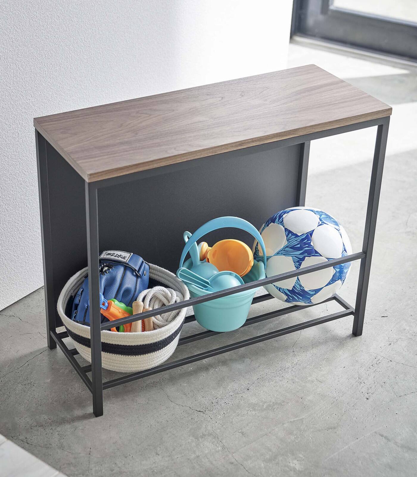 Alt View 2. Yamazaki Home - Entryway Storage Organizer & Bench (18" H)  - Steel + Wood - Black.