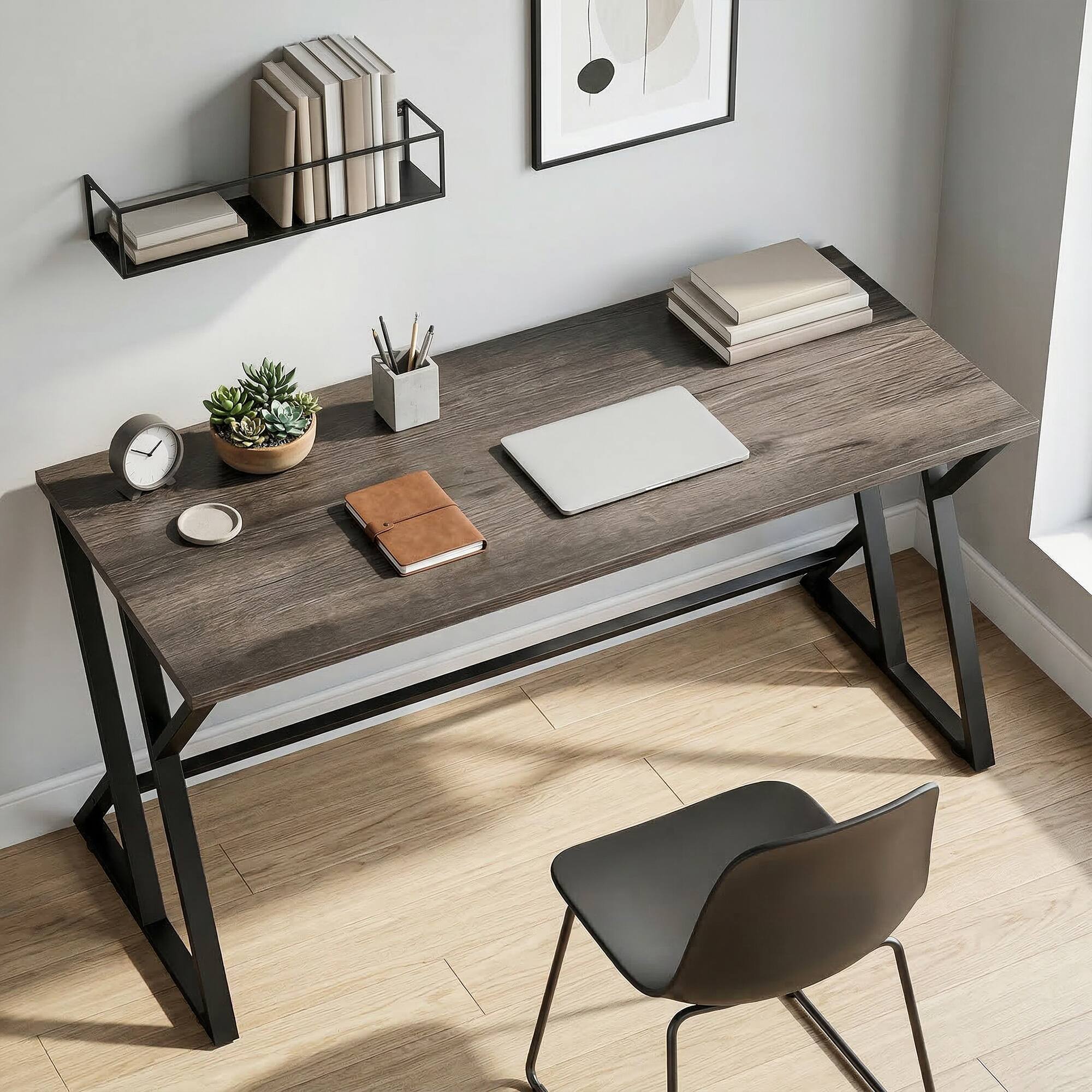 Alt View 1. Homcom - Inch Computer Desk, Industrial Writing Desk with Z-Shaped Metal Leg, Study Table for Home Office - Distressed Gray.