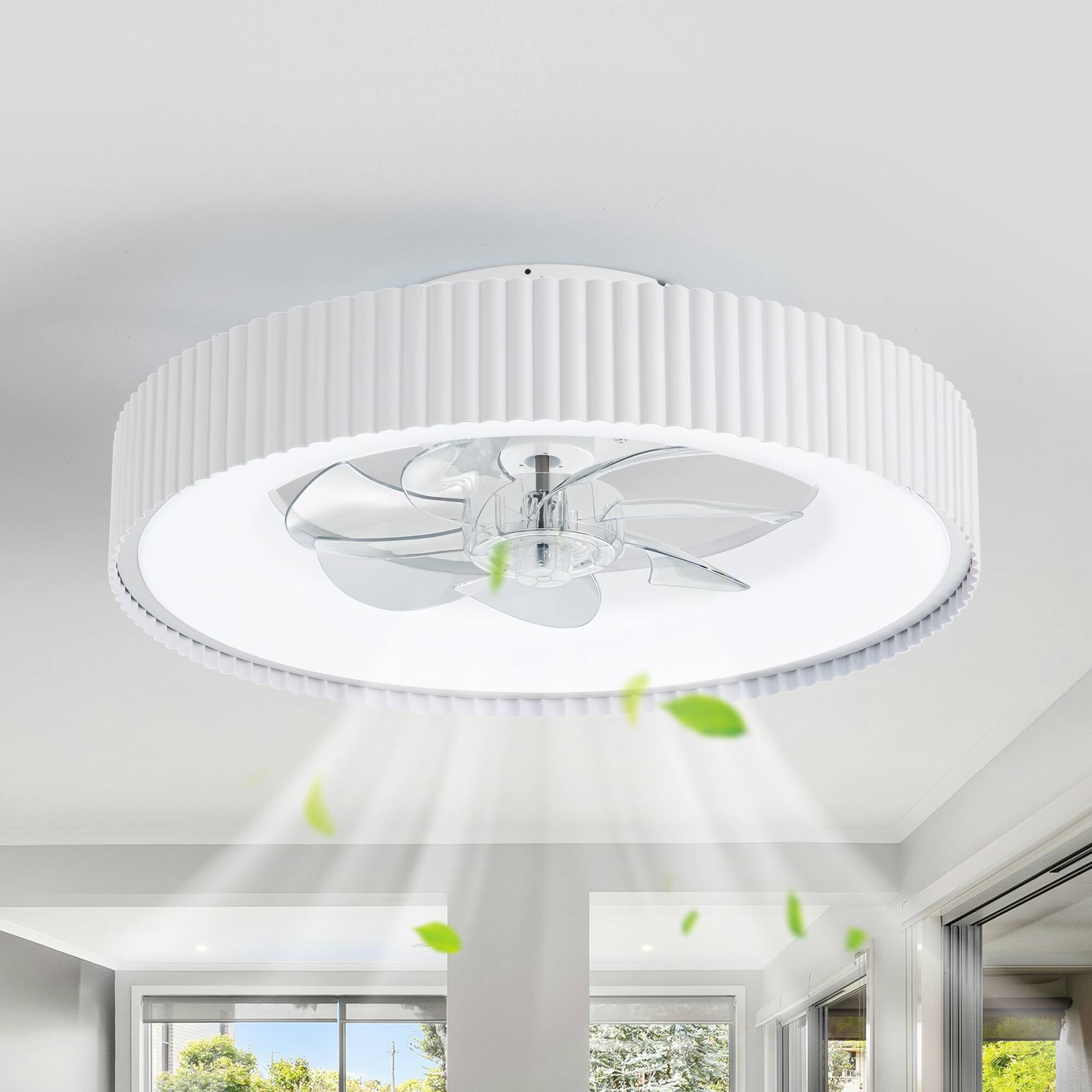 Front. Breezary - 19-Inch Caged Ceiling Fan with 7 PC Blades, 3 Color  Light, DC Motor, 6-Speed Remote Control, Memory Function - Matte White.