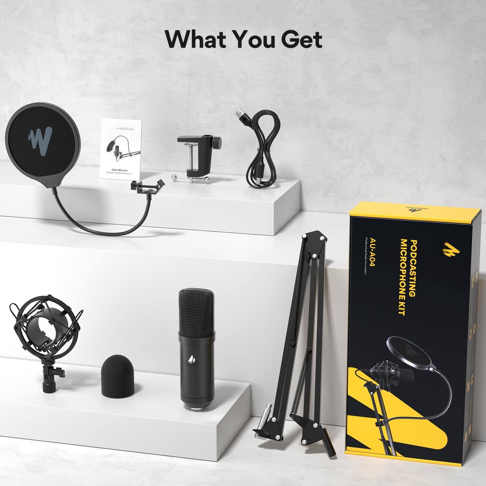What You Get

AU-A04 MICROPHONE PODCASTING KIT