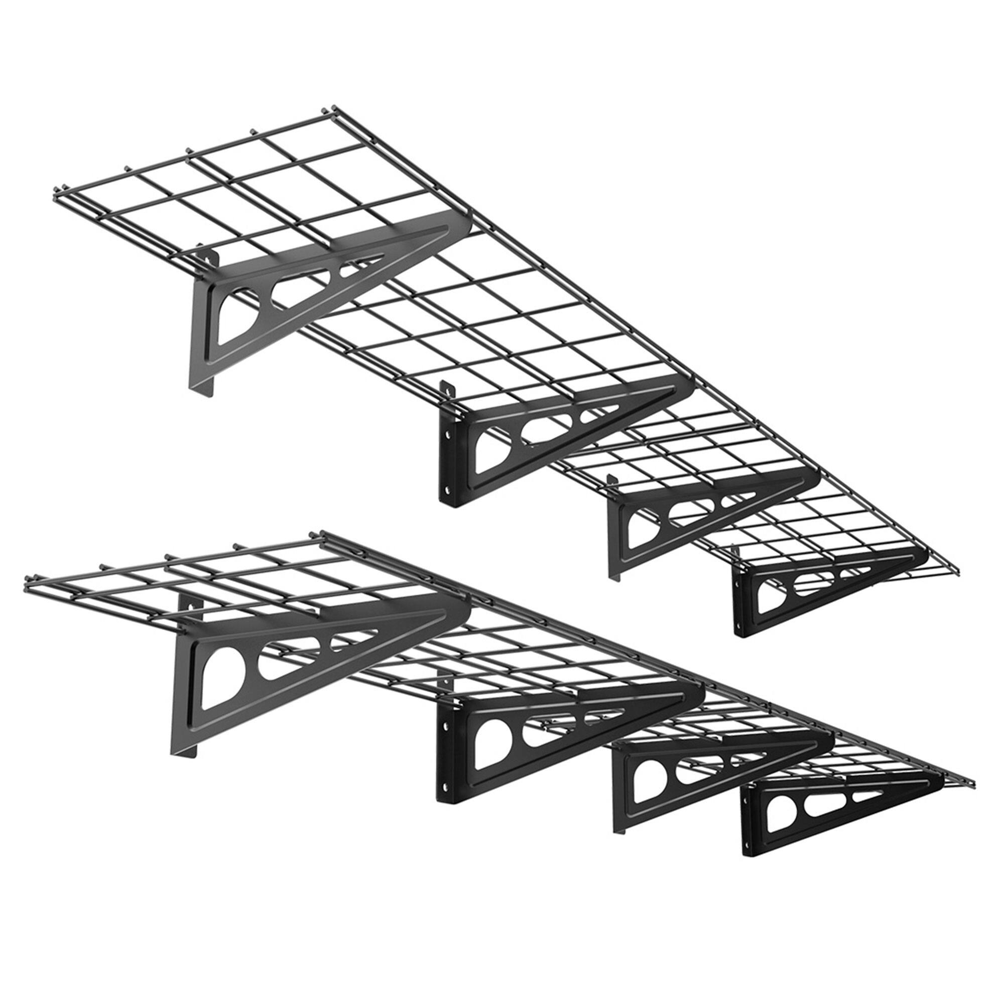 Angle. Fleximounts - 4-Pack 36 in. x 12 in. Steel Garage Wall Shelf with Brackets - Black.