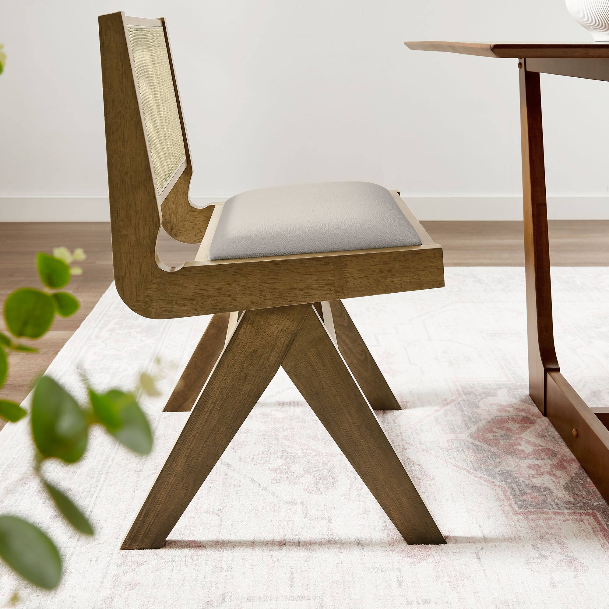 Alt View 6. Modway - Thera Vegan Leather and Cane Dining Side Chairs Set of 2 by Modway - Gray.