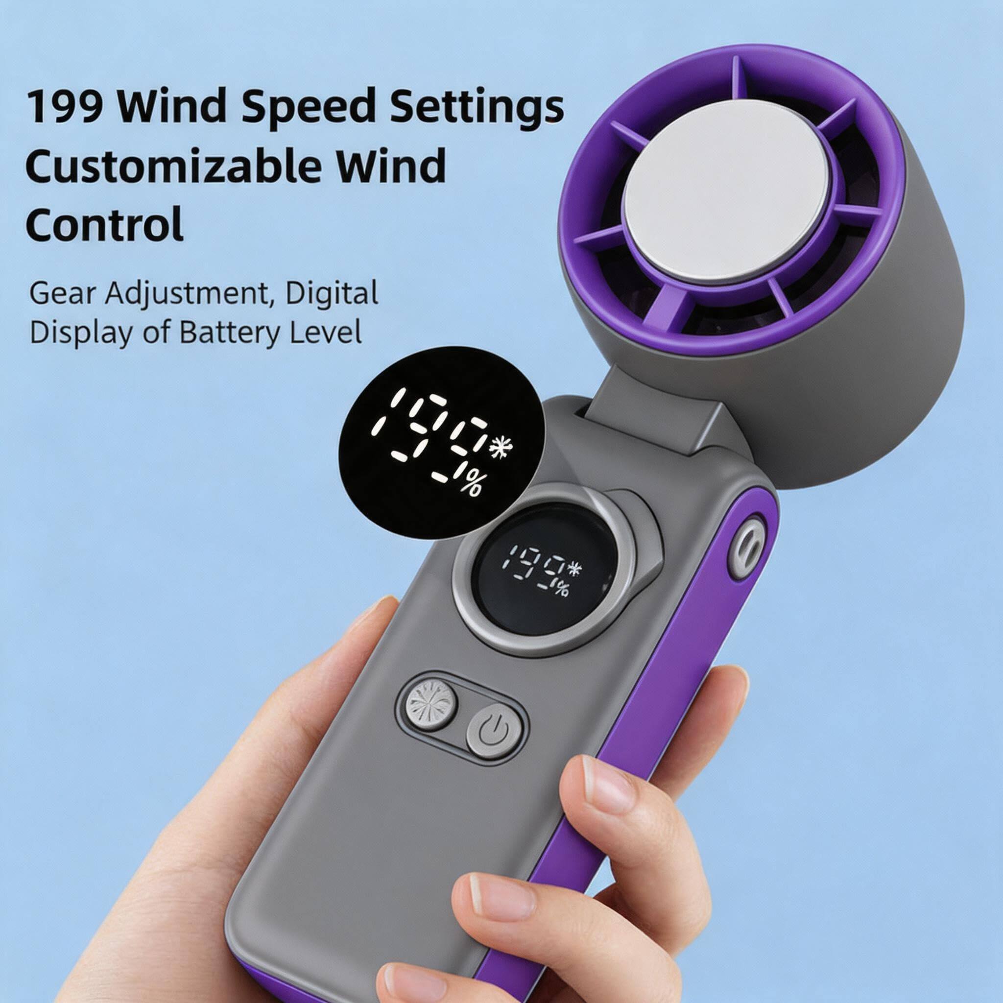 199 Wind Speed Settings Customizable Wind Control Gear Adjustment, Digital Display of Battery Level * % 19 199% -1% 0