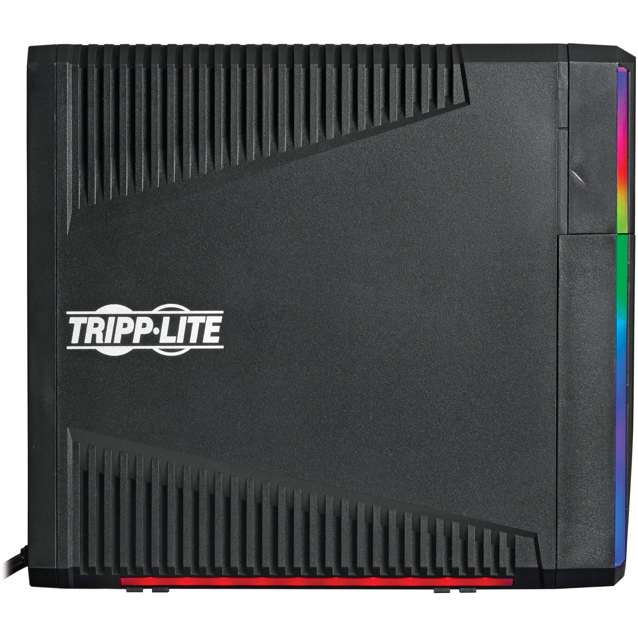Alt View 4. Tripp Lite - Eaton Tripp Lite Series 1000VA 600W 120V Pure Sine Wave Gaming UPS Battery Backup - LCD, AVR, RGB LEDs, USB Charging - Black.