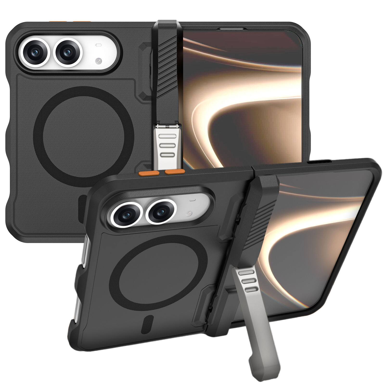 Dteck - For Apple iPhone Duo Heavy Duty Rugged Kickstand Case Cover Built-in Screen Protector, Compatible with MagSafe - Black