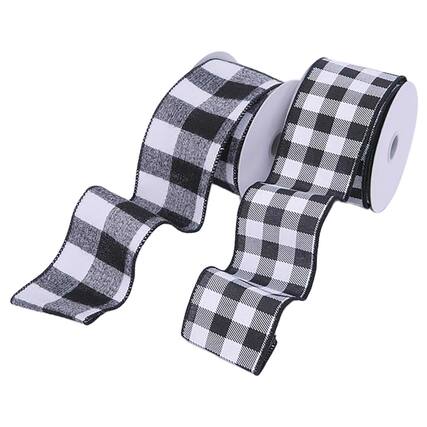 Front. The Gerson Companies - Gerson Black/White Buffalo Plaid Christmas Bow .01 in. (Case of 12) - Black|White.