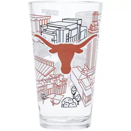 Front. Indigo Falls - Texas Longhorns 16oz. Campus Line Art Pint Glass - Multicolor.