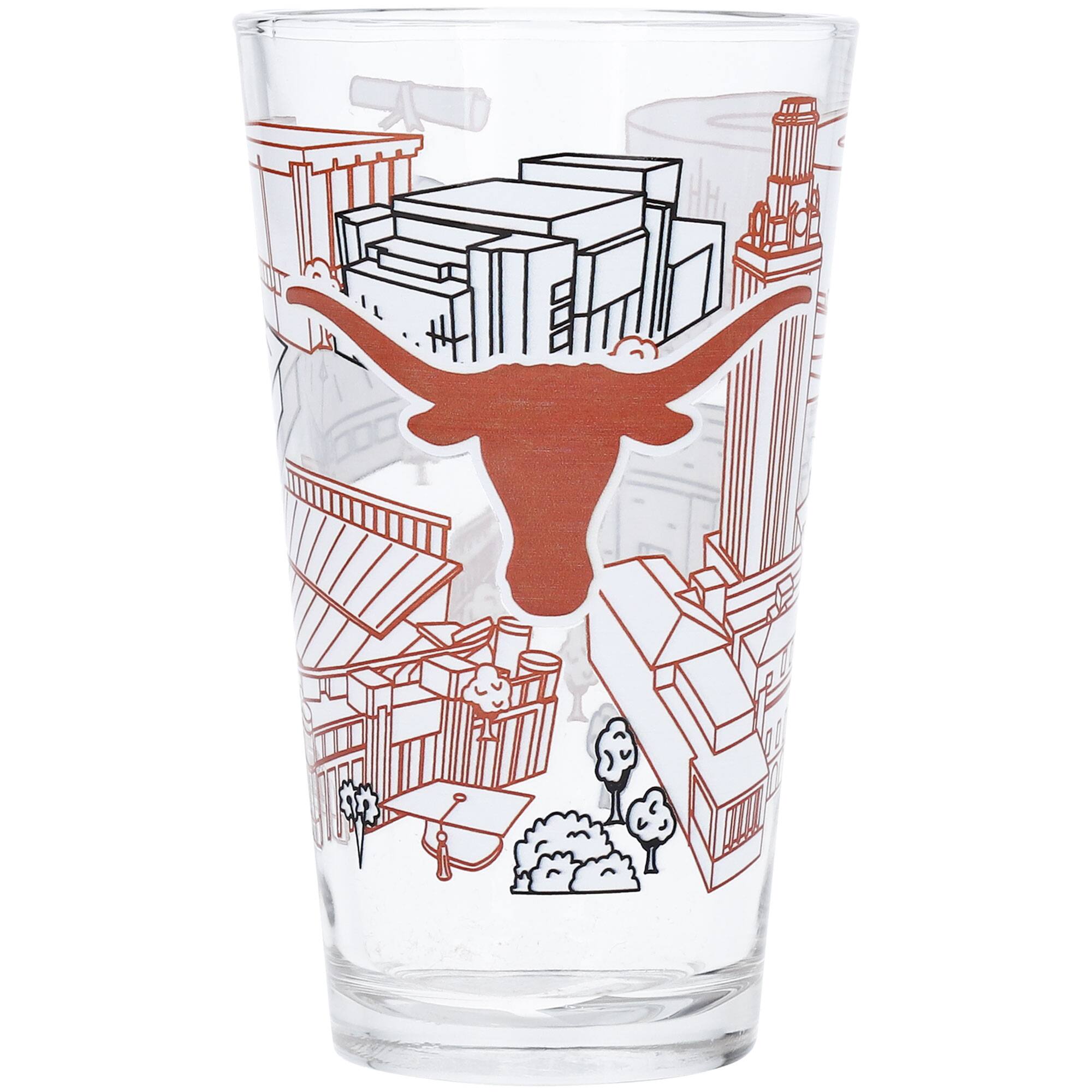 Front. Indigo Falls - Texas Longhorns 16oz. Campus Line Art Pint Glass - Multicolor.